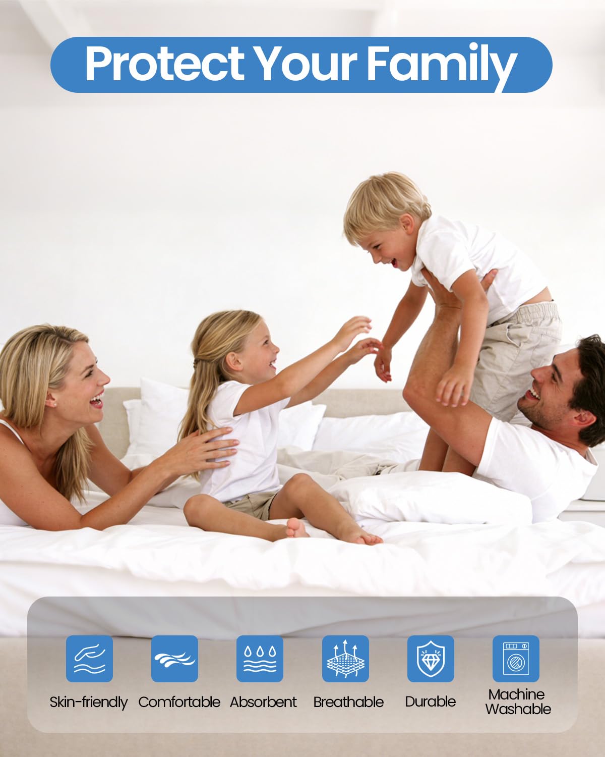 HUPPER Queen Mattress Protector Zippered (12/13/14/15Inchs), Terry Cloth Mattress Encasement, 6-Side Waterproof Mattress Cover, Micro Zipper, Noiseless, for Queen Mattress 60 * 80