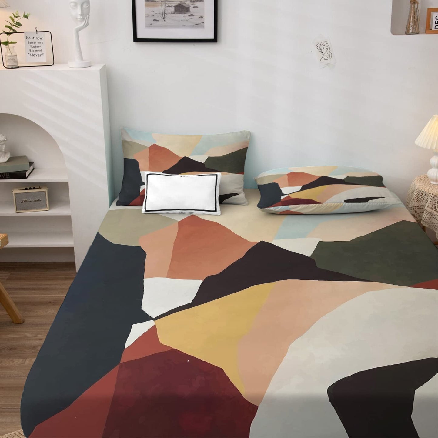 NOGAWA Abstract Sheets Queen Size, Modern Art Bed Sheets, Patterned Bedding Sheets & Pillowcases 4 Piece Set - Soft Microfiber Deep Pocket Fitted Sheet & Flat Sheet & 2 Pillow Cases