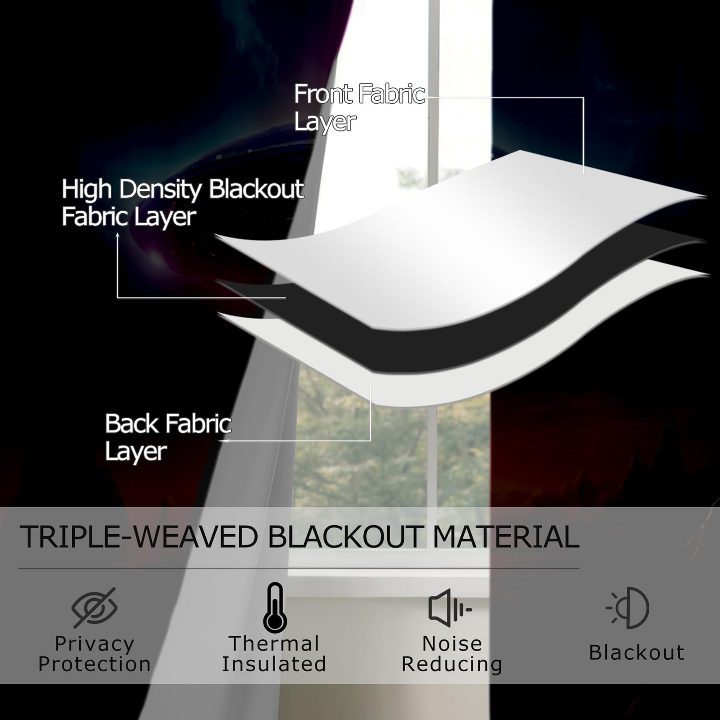 UFO Curtains Blackout, Alien Sci Fi Futuristic Spaceship Black Out Curtains 63 Inch Long Printed, Room Darkening Thermal Insulated Grommet Drapes for Bedroom Living Room