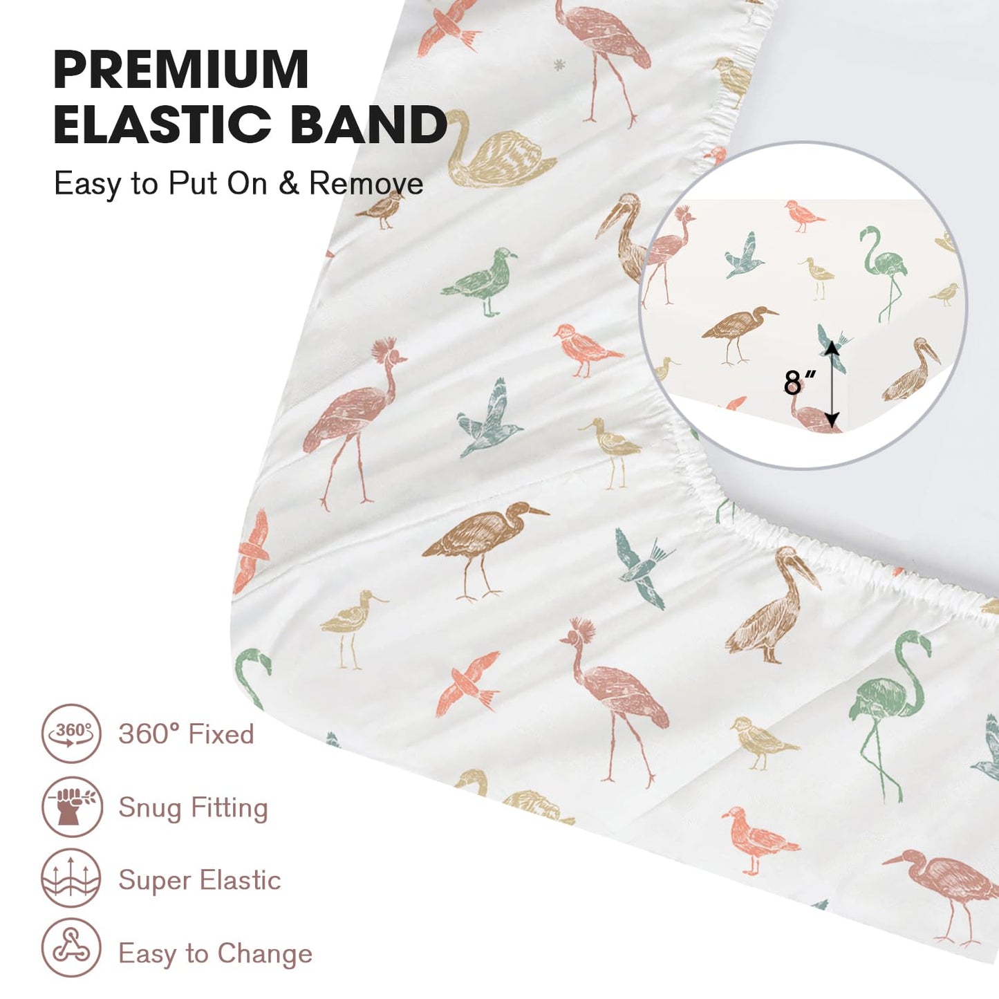 Little Grape Land Crib Sheets for Boys and Girls, 2pk Baby Crib Fitted Sheet for Standard Size Crib and Toddler Mattress, Super Soft Baby Sheet, Wetland Birds