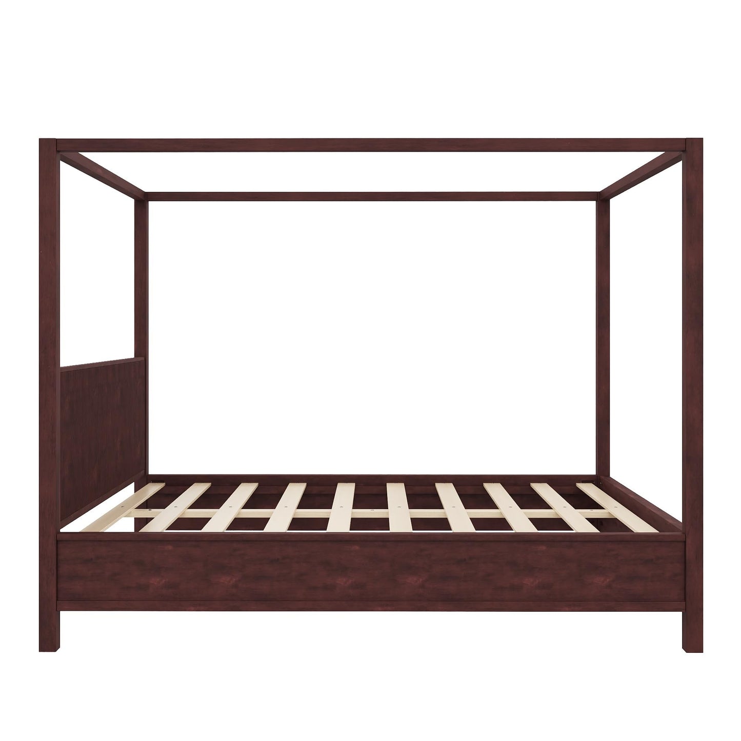 Espresso Solid Wood Canopy Bed Frame Queen Size with Headboard Four-Posters Bed, 6" Under Bed Storage Wooden Platform Frames, 12- Leg ＆ 10-Slat Support, No Box Spring Needed (Espresso, Queen, 75.5"H)