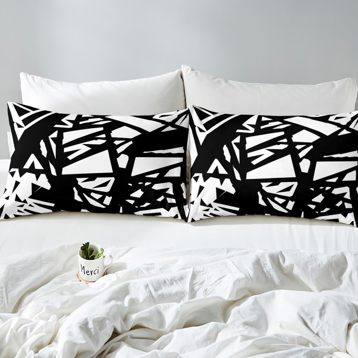 Feelyou Kids White and Black Bedding Set Queen Size Geometric Stripes Comforter Cover Set for Boys Girls Modern Striped Art Duvet Cover Abstarct Art Bedspread Cover (No Comforter)