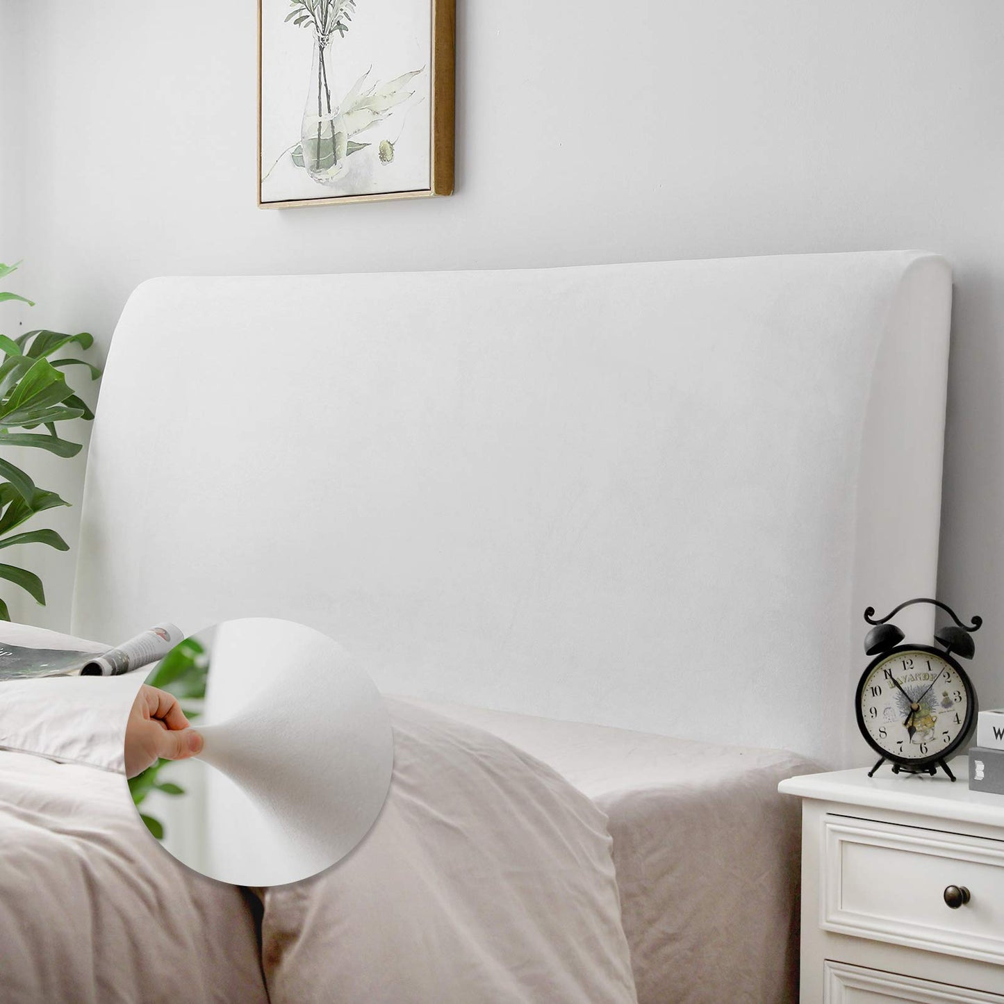 DUJUIKE Bed Headboard Cover for Queen, Stretch Bed Head Board Slipcover Covers, Dustproof Protector Velvet Cover for Upholstered Headboard (White, for Queen Headboard (59"-67"))