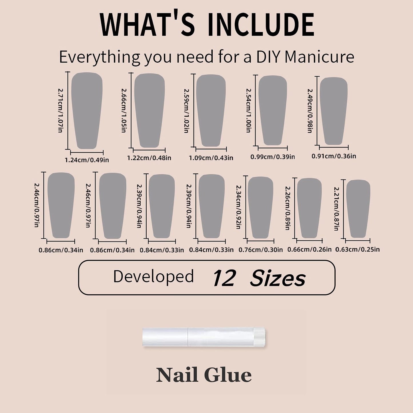 MISUD Press on Nails - Long Coffin Glue on Nails with Bling Glitter Rhinestone, Acrylic Nude Design 24 pcs