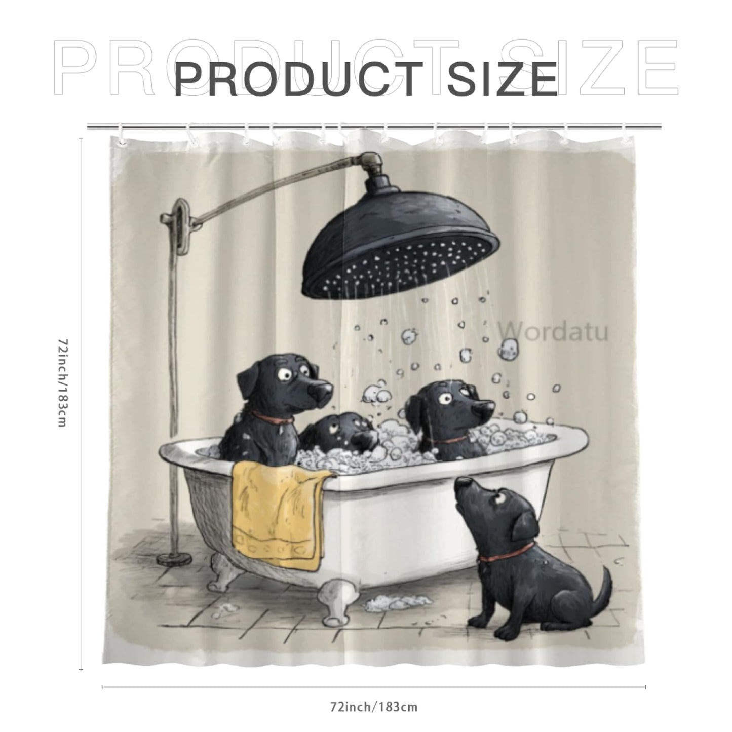 Wordatu Shower Curtain Funny Labrador Retriever Cute Girls Boys Animal Paw Print Bones Kawaii Cartoon Colorful Pets Art Unique Bathroom 72x72 Inch Polyester Fabric 12 Hooks