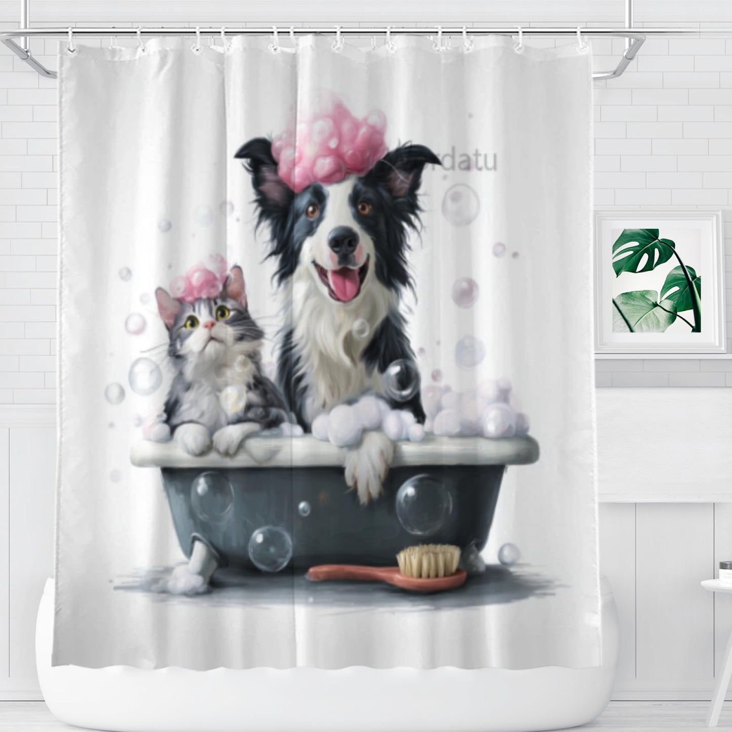 Wordatu Funny Border Collie Shower Curtain Decor Fabric Bathroom Curtains, Kids Children Cartoon Waterproof 72x72 inch with 12 Hooks