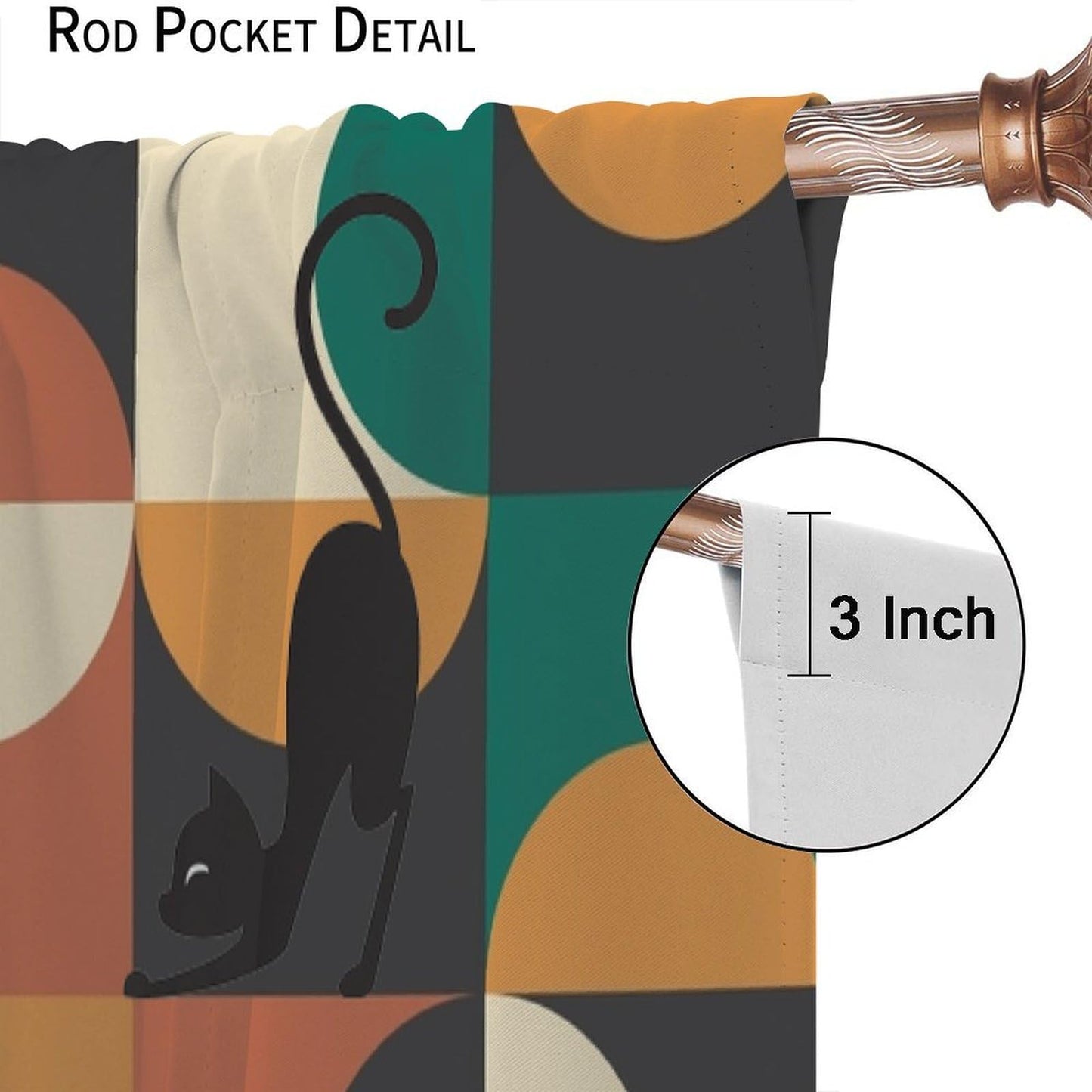 ICMOLYYENLO Mid Century Black Cat Curtains - Modern Abstract Geometric Pattern - Retro Living Room & Kitchen Decor - Blackout 42x45 Inches 2 Panels