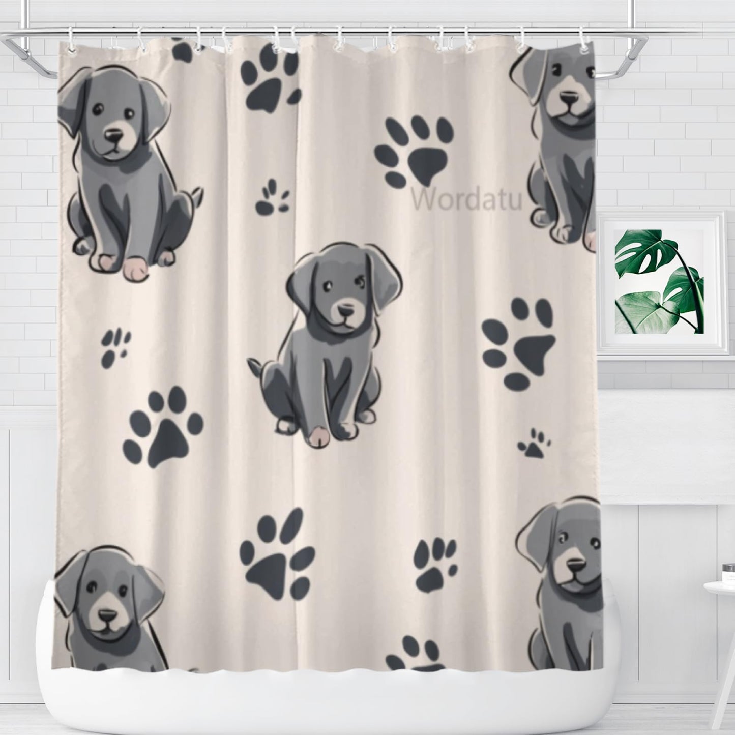 Wordatu Shower Curtain Colorful Pawprint Labrador Retriever Animal Paw Black and Gray Waterproof Polyester Fabric 72x72 Inches Set with Hooks