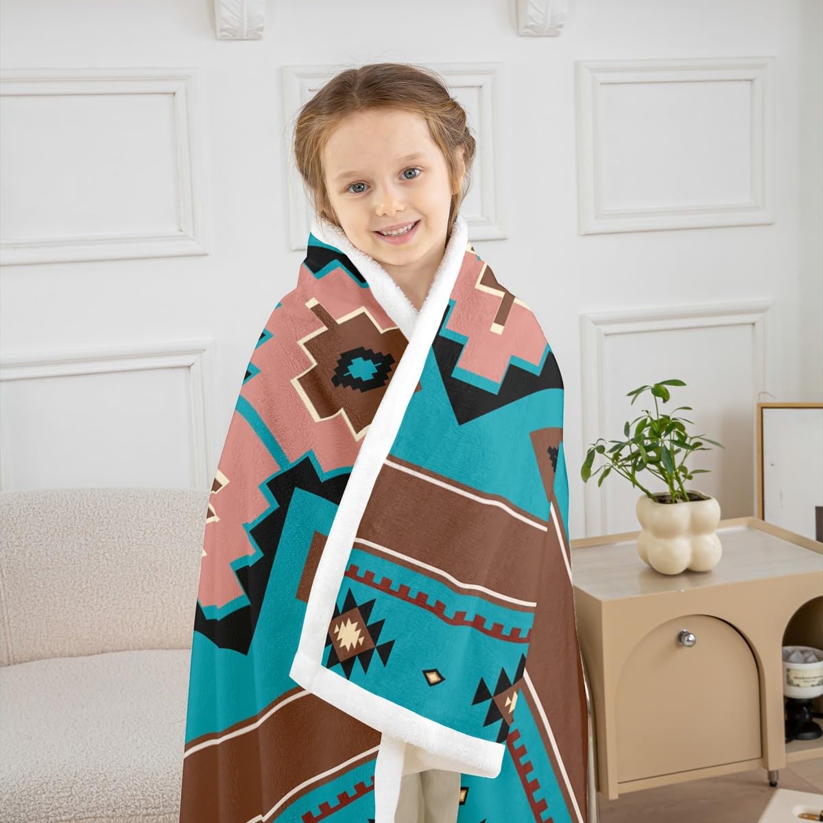Feelyou Boho Aztec Throw Blanket West Soft Fleece Sherpa Cozy Fuzzy Plush Warm Teel Brown Fuzzy Plush Throw Western 40"x50" for Bed Couch Living Room