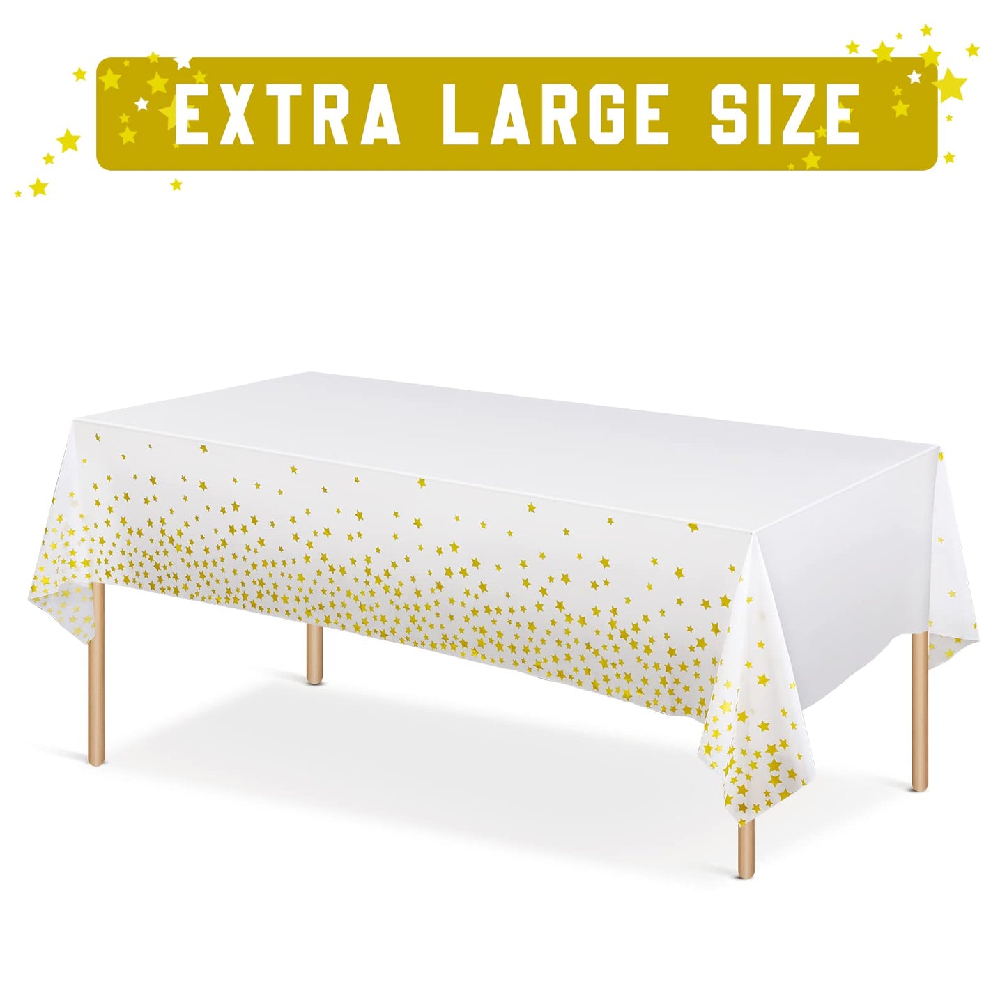 Tudomro 6 Pack Gold Star Tablecloths Under The Plastic Table Cover Disposable White Gold Table Cloth Rectangle Twinkle Little Stars Decor for Bee Birthday Wedding Baby Shower Supplies 108 x 54 Inch