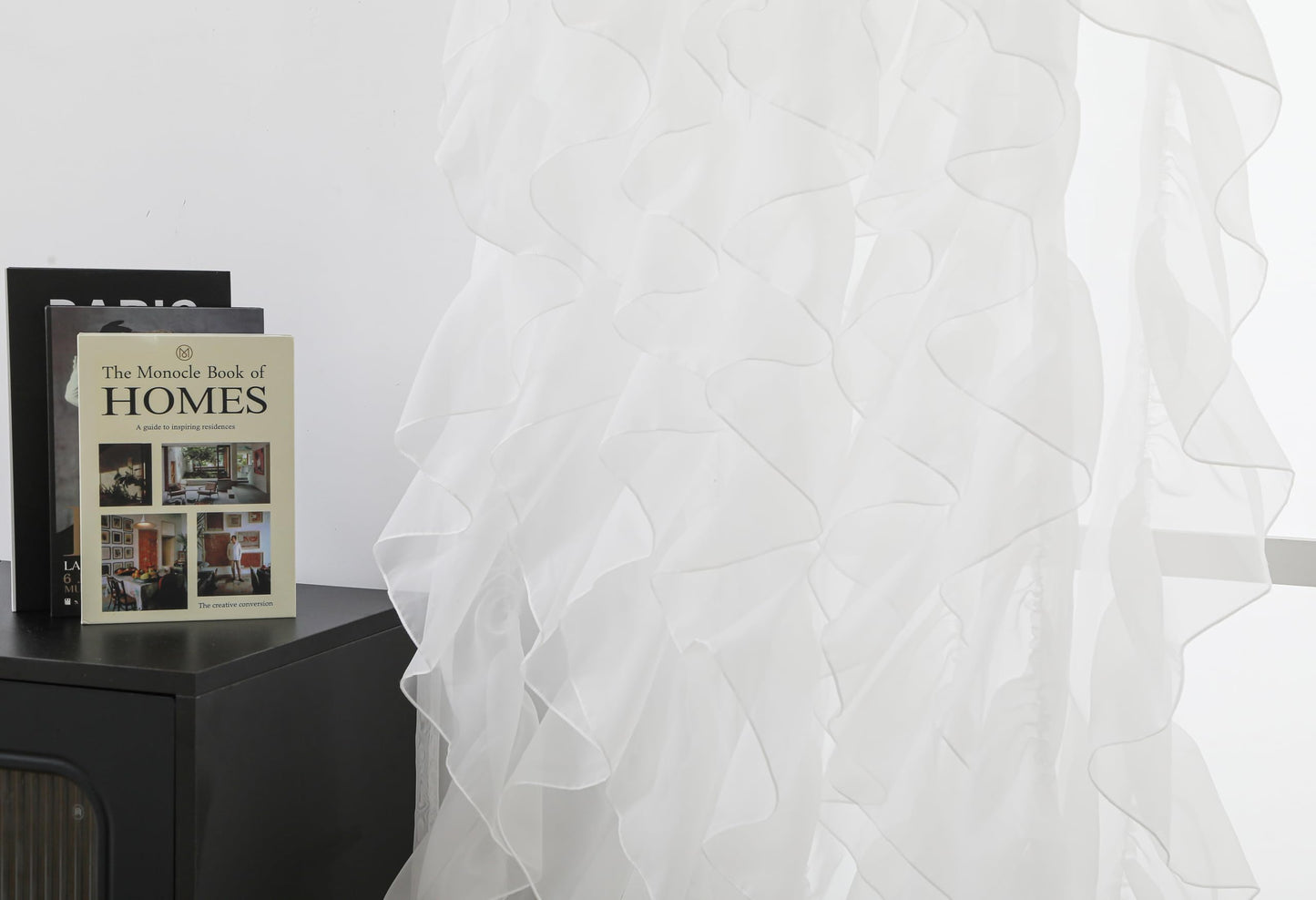 ZJMUV TEX Cascade Farmhouse Shabby Chic Sheer Voile Vertical Ruffled Waterfall Window for Bedroom Living Room Curtain Panel 2 Panels (White, 84" L x 50" W)