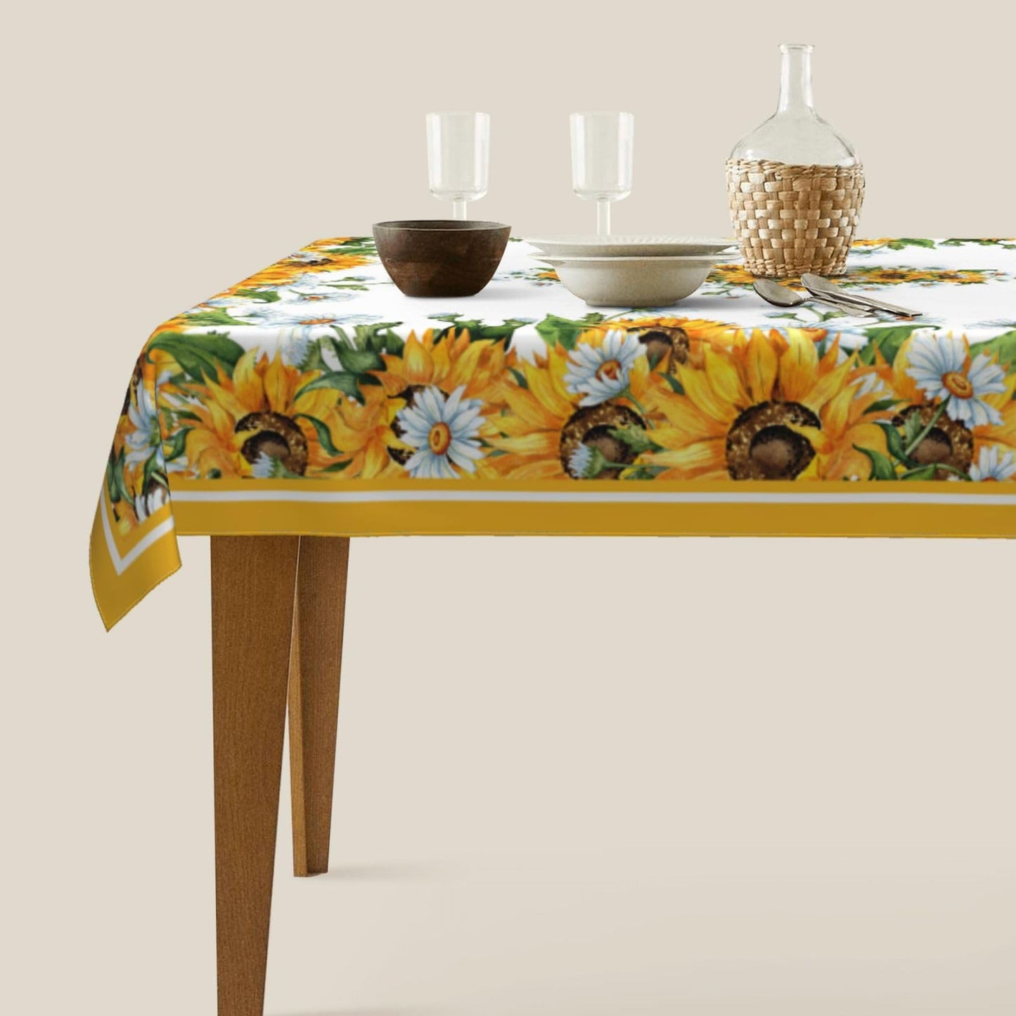 mutakin Sunflower Rectangle Tablecloth Washable Table Cloth 60x90 Inch Table Cover Waterproof for Decoration Kitchen Dining Room