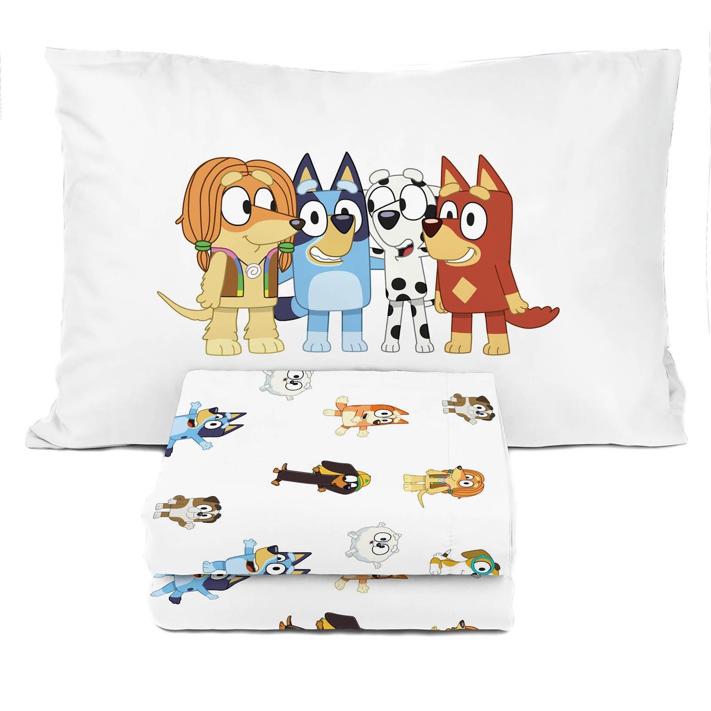 Sunny Side Up Bluey & Friends Twin Sheet Set - 3 Piece Kids Bedding Set Includes Pillow Cover - Super Soft Microfiber Sheets