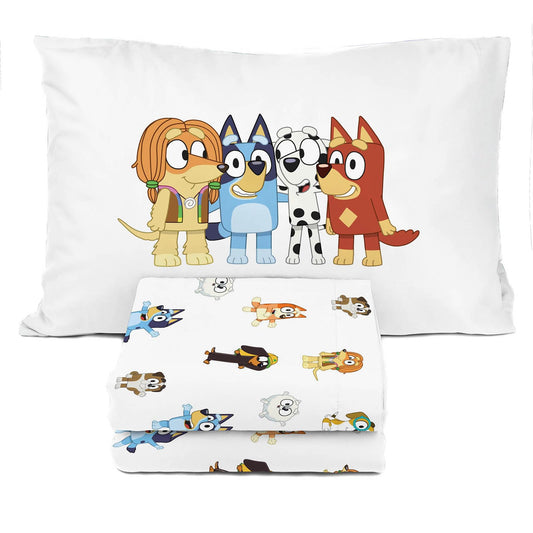 Sunny Side Up Bluey & Friends Twin Sheet Set - 3 Piece Kids Bedding Set Includes Pillow Cover - Super Soft Microfiber Sheets