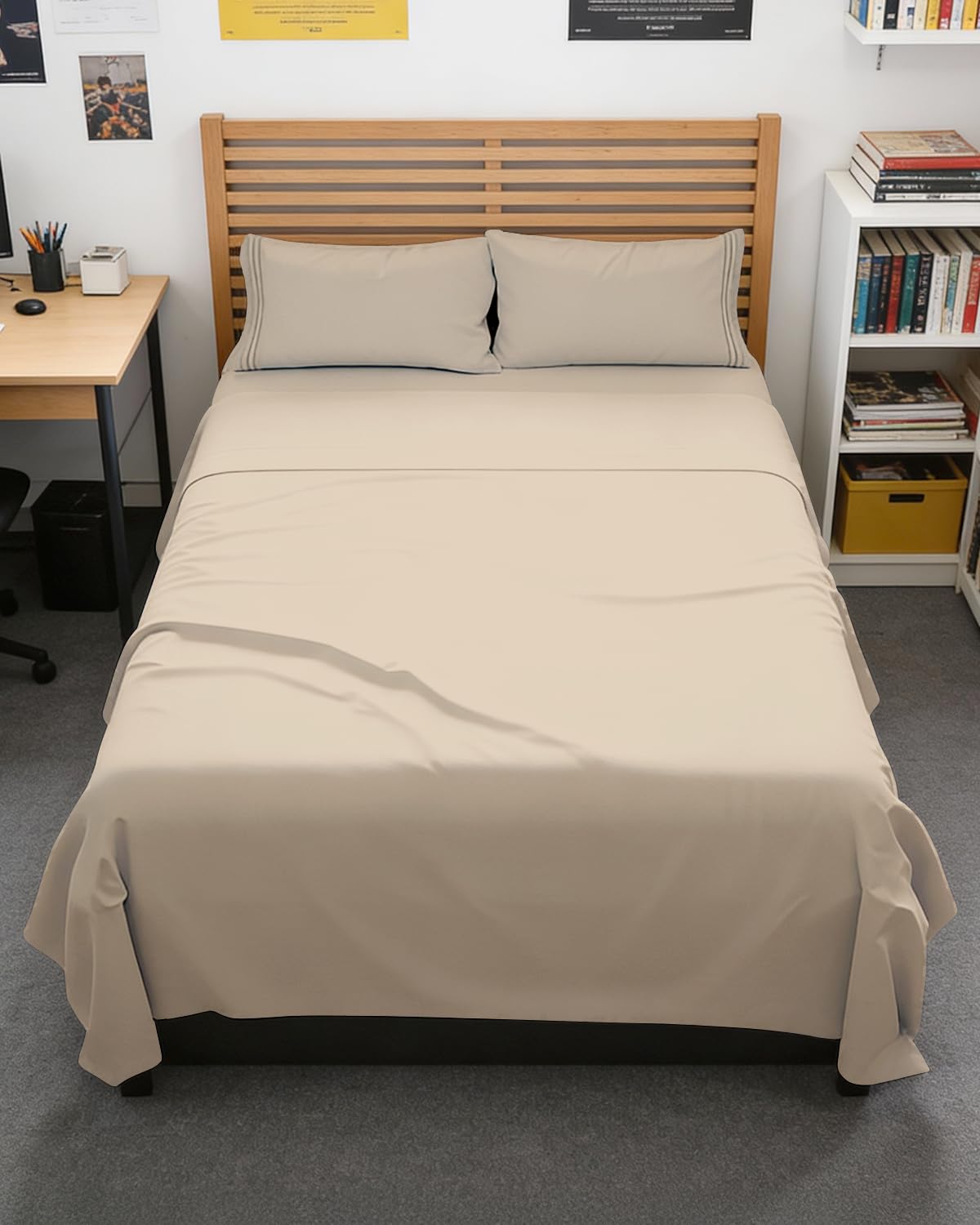 Full XL Bed Sheet - 4 Piece Full XL Bed Sheets Set - Ultra-Soft, Comfy, Breathable & Cooling - Hotel Luxury Bedding for Women & Men with Deep Pockets - Wrinkle Free & Fade Resistant - Oeko-Tex - Wheat