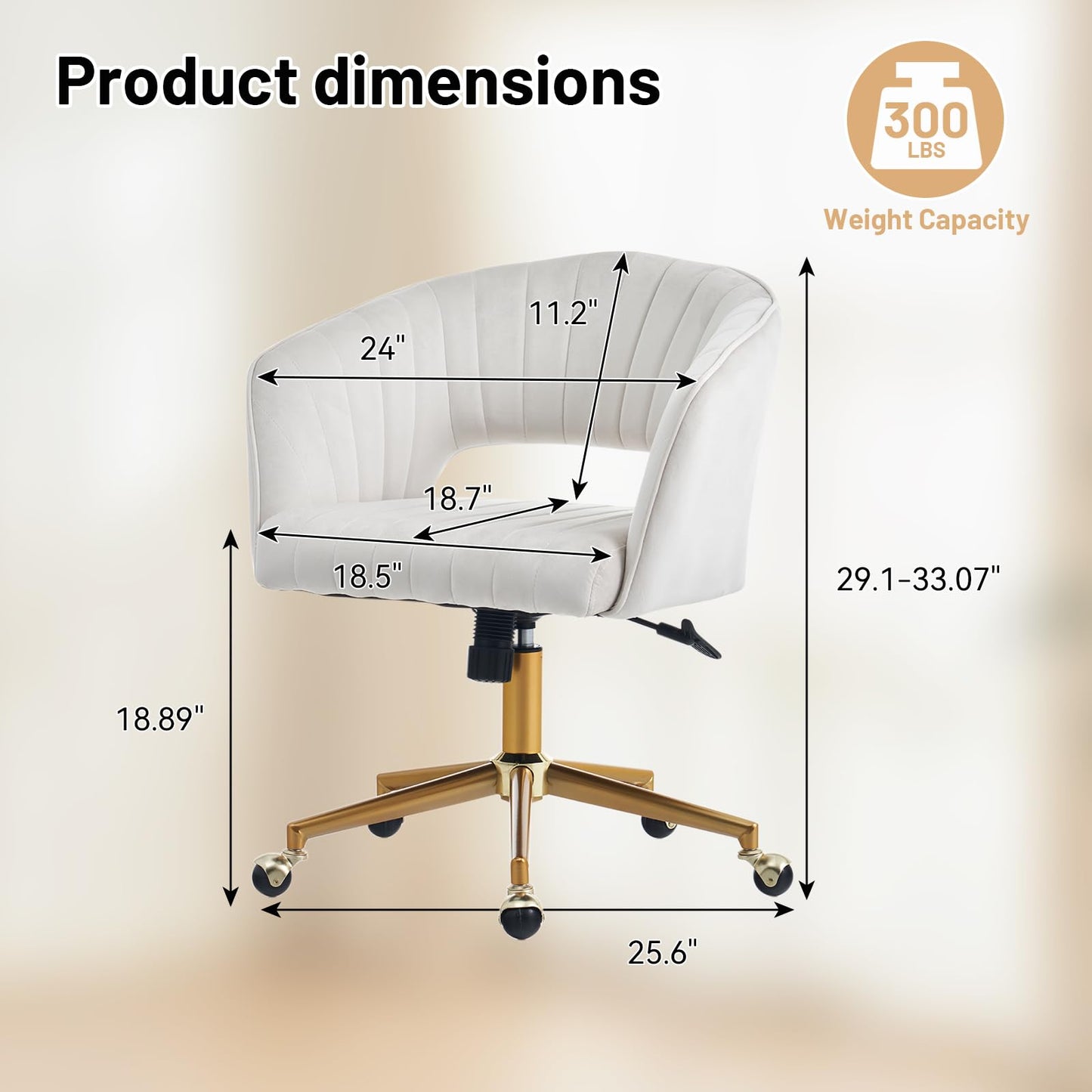 FENFSHE Home Office Desk Chair, Vanity Chair with Back 360 Swivel Armchair and Gold Base, Velvet Criss Cross Chair with Wheels for Vanity Home Office, Living Room, Bedroom and Study (Beige)