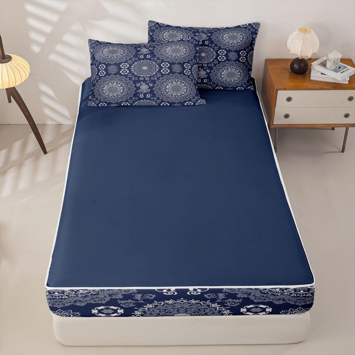 Feelyou Boho Mandala Comforter Set Bohemian Style Zipper Bedding Twin Hippie Mandala Boys Girls Comforter Set with Fitted Sheet and Pillowcases Bed Sheet Sets with Fitted Bed Decor