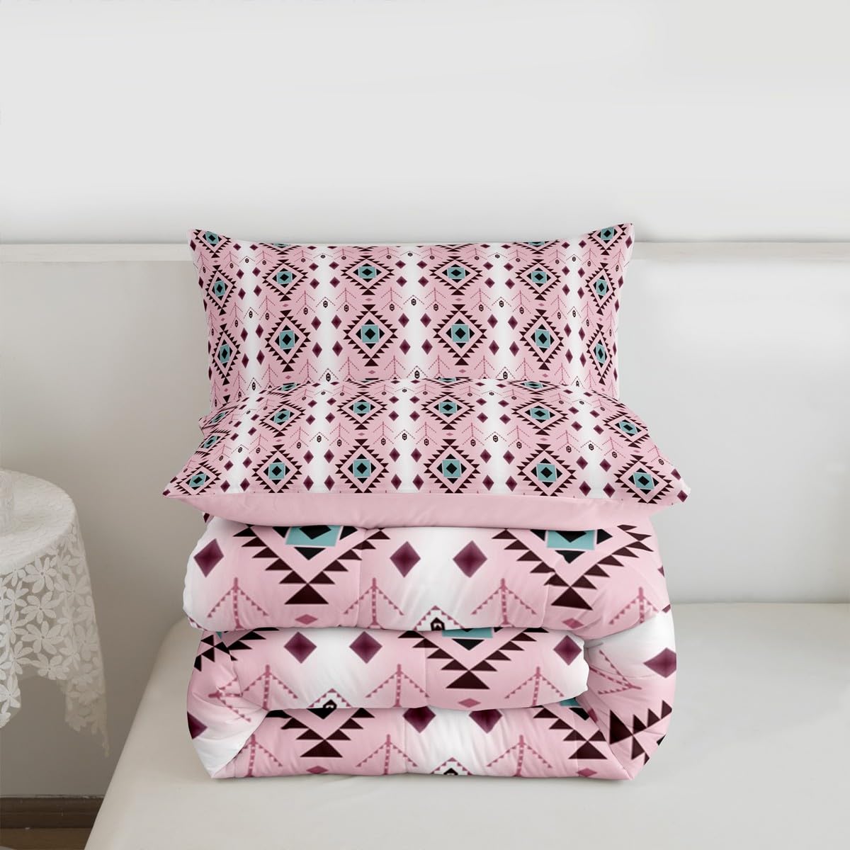 jejeloiu Boho Western Comforter Set Queen Size Bohemian Southwestern Bedding Set for Kids Boys Girls Aztec Decor Duvet Quilt Country Bedroom Farmhouse 3 Pcs with 2 Pillow Cases