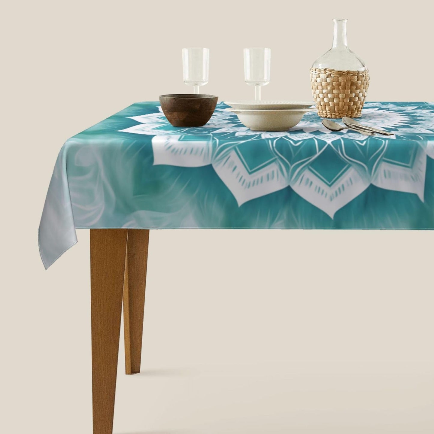 mutakin Blue Mandala Flower Rectangle Tablecloth Washable Table Cloth 60x90 Inch Table Cover Waterproof for Decoration Kitchen Dining Room