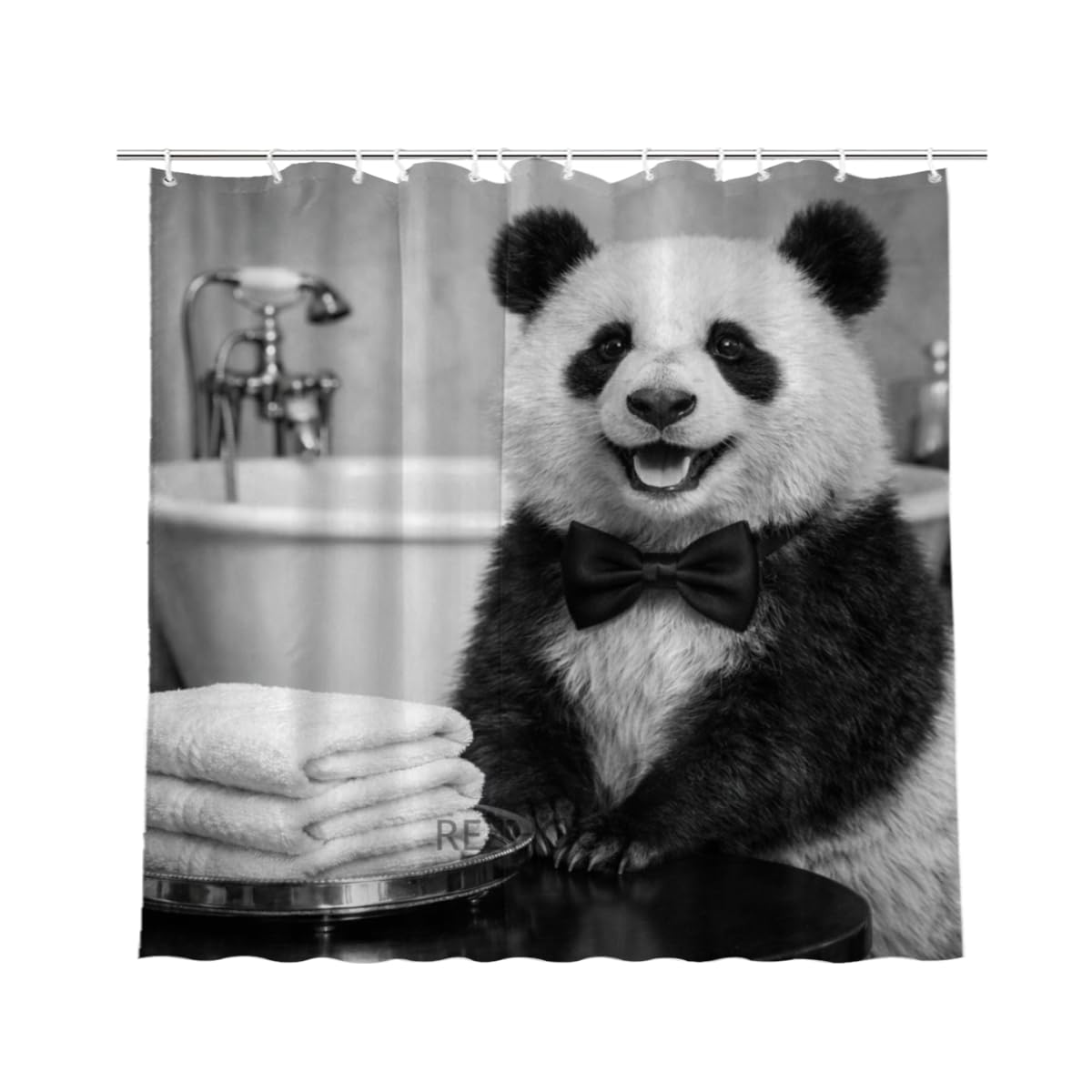 REZHOCH Black and White Shower Curtain 72x72Inch,Fun Panda with Bow Tie Home Bathroom Decor,Animal Luxury Hotel Holiday Waterproof Fabric Modern Bathtub Bath Set with Hooks