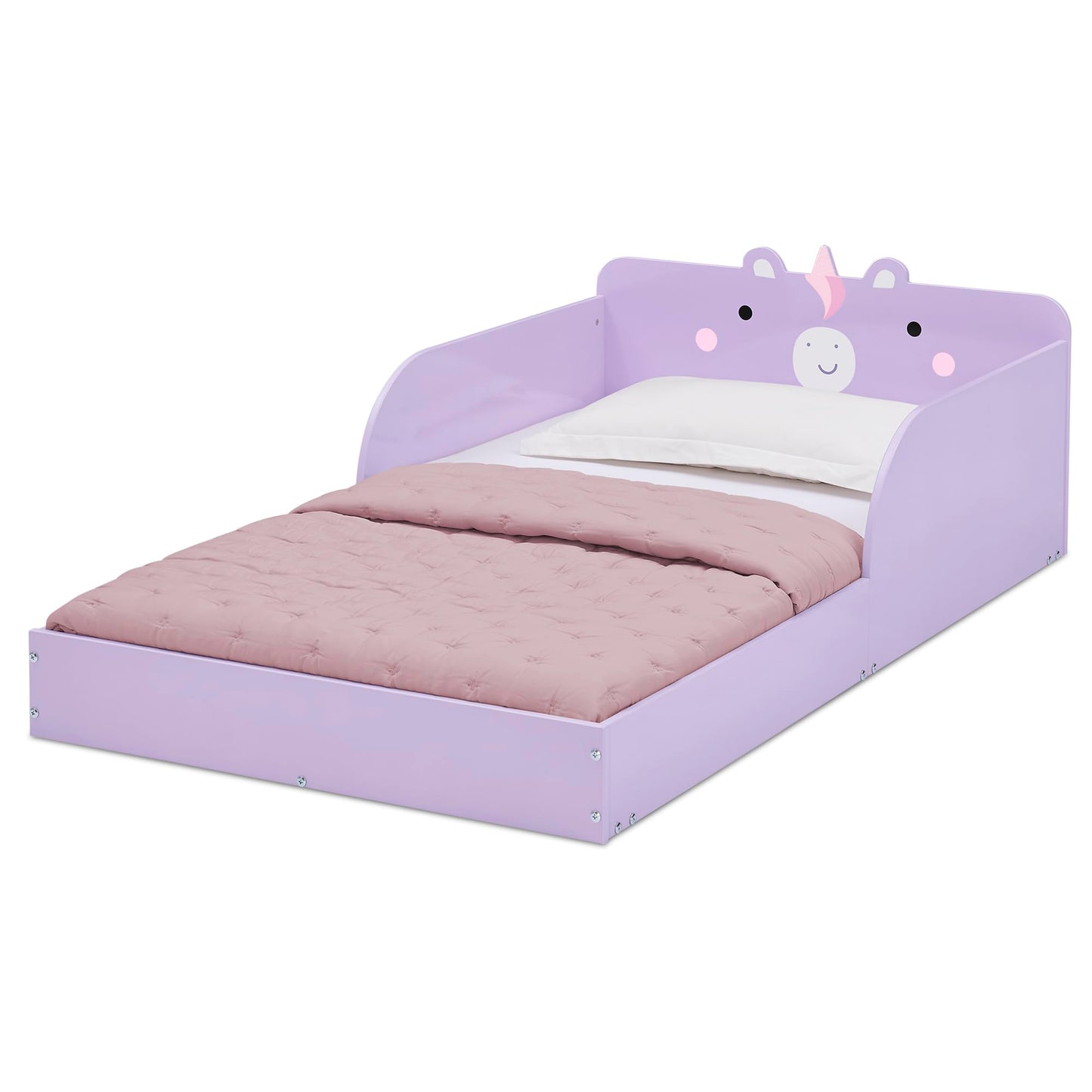 Delta Children Unicorn Wood Floor Toddler Bed with Reusable Stickers, Purple