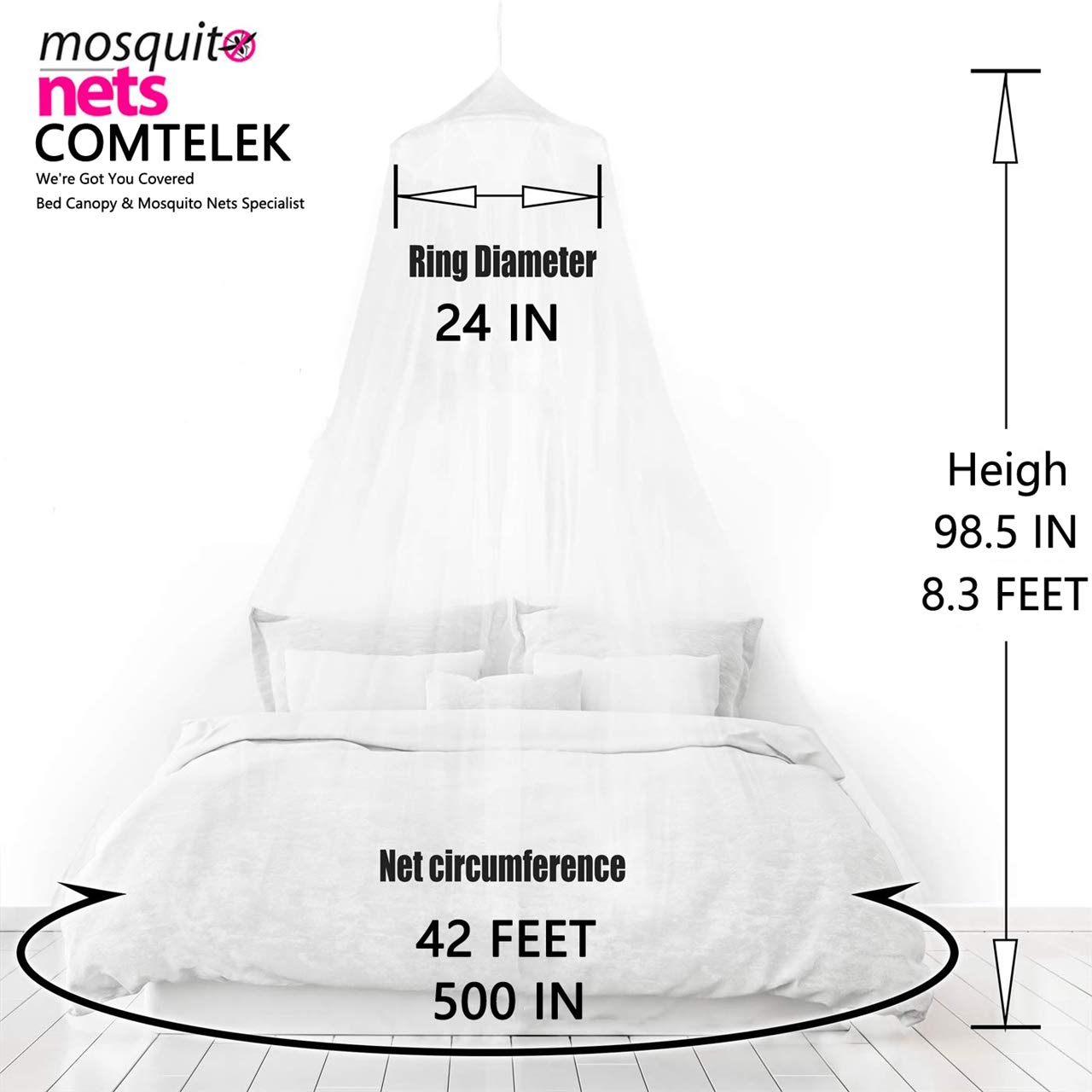 Comtelek Bed Canopy with Lights,Mosquito Net Bed Canopy for Girls Canopy Bed Curtains Full Queen Size from Ceiling,Dome Mosquito Netting Bed Tent Twin Girls Princess Canopy King Bed Decor