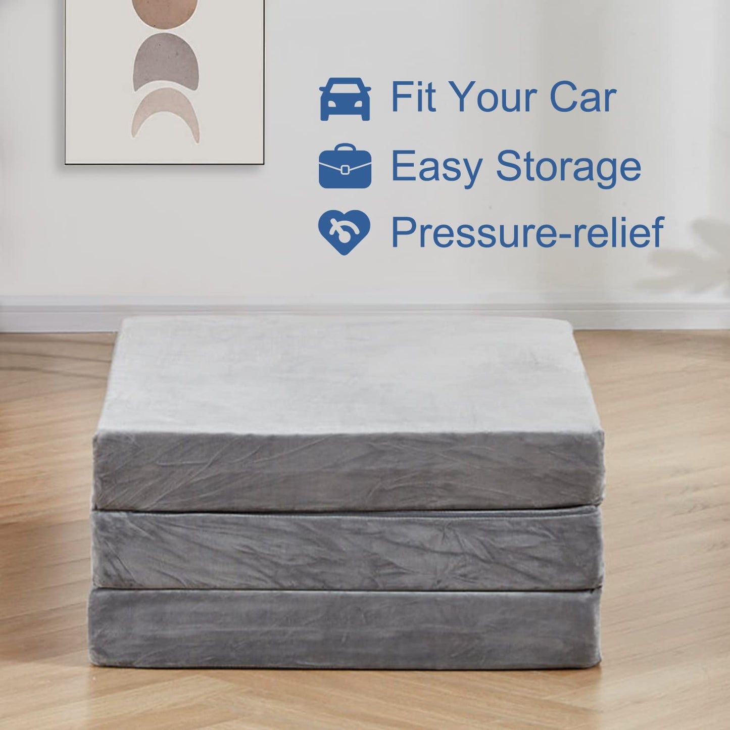 SINWEEK 3.95" Full Memory Foam Folding Topper with Storage Bag - Foldable Trifold Floor Mat Topper, CertiPUR-US Certified Guest Sleeping Pad, Machine Washable Cover