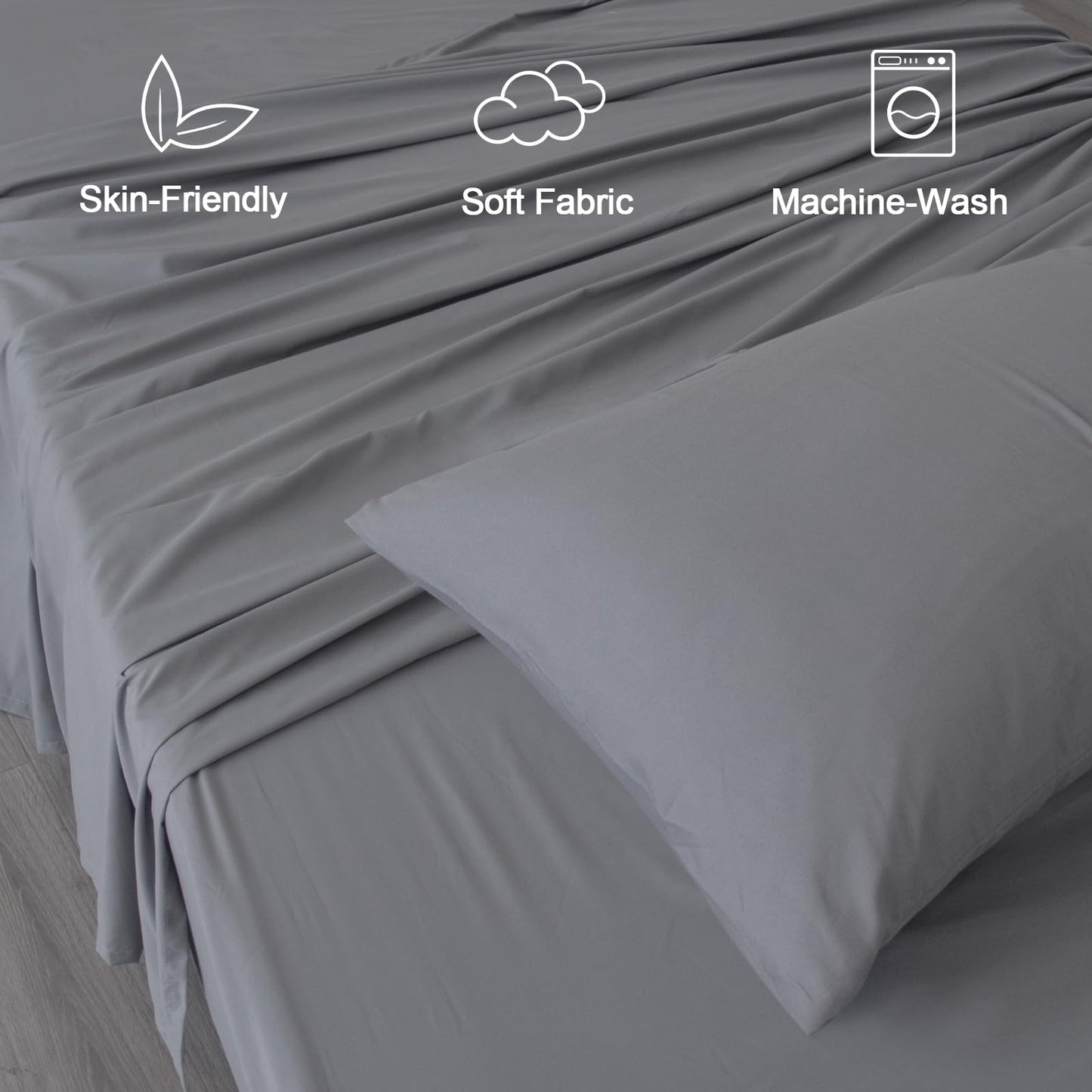 SPRINGSPIRIT RV Queen Sheets, Super Soft RV Short Queen Sheets for RV Camper, 4 Piece Bed Sheets Set Deep Pockets, Extra Soft and Breathable Bedding Sheets, Grey