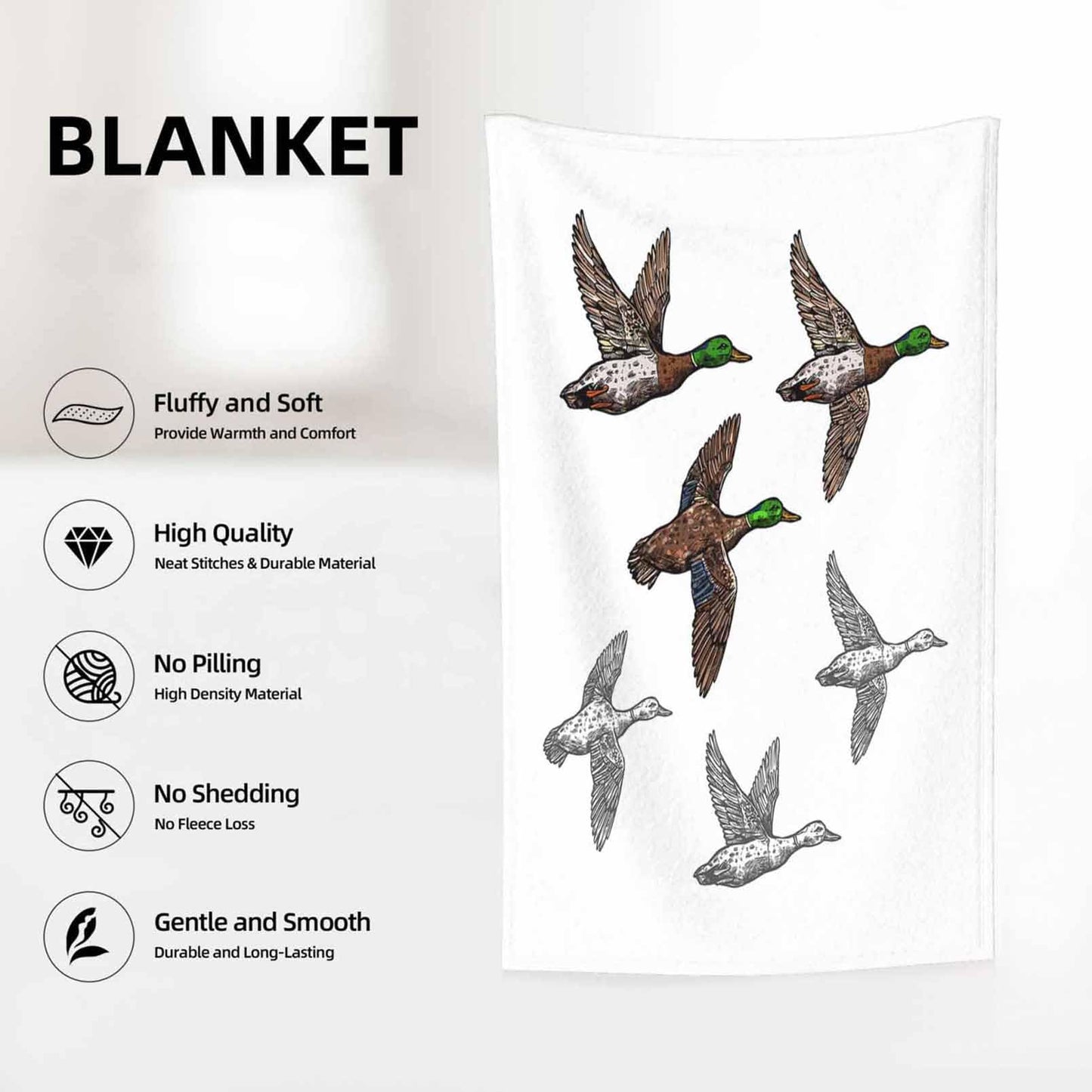 Throw Blanket 50x60 Inch,Duck Mallard Wild Bird Cozy Soft Lightweight Fuzzy Flannel Blanket 60x50 Inch Suitable for Couch Bed Sofa Living Room in All Seasons
