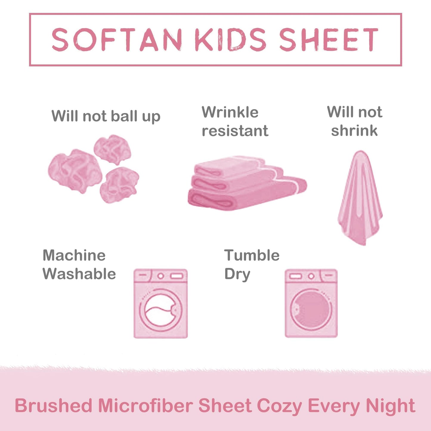 Softan Kids Bed Sheet Set, 3-Piece Twin Sheets Set, Microfiber Fitted Sheet with 15 Inches Deep Pocket and Corner Straps, Breathable & Silky Soft Pink Unicorn Pattern Sheet and Pillowcase Sets