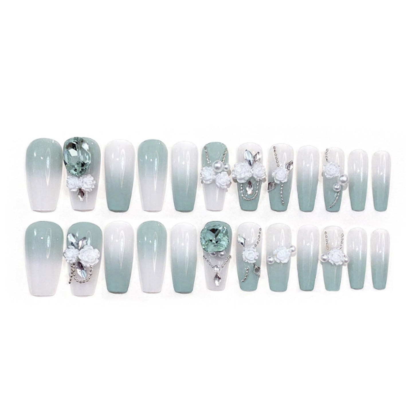 Hkanlre 3D Press on Nails Medium Fake Coffin Nails Tips Full Cover Luxury False Nails for Women and Girls 24PCS