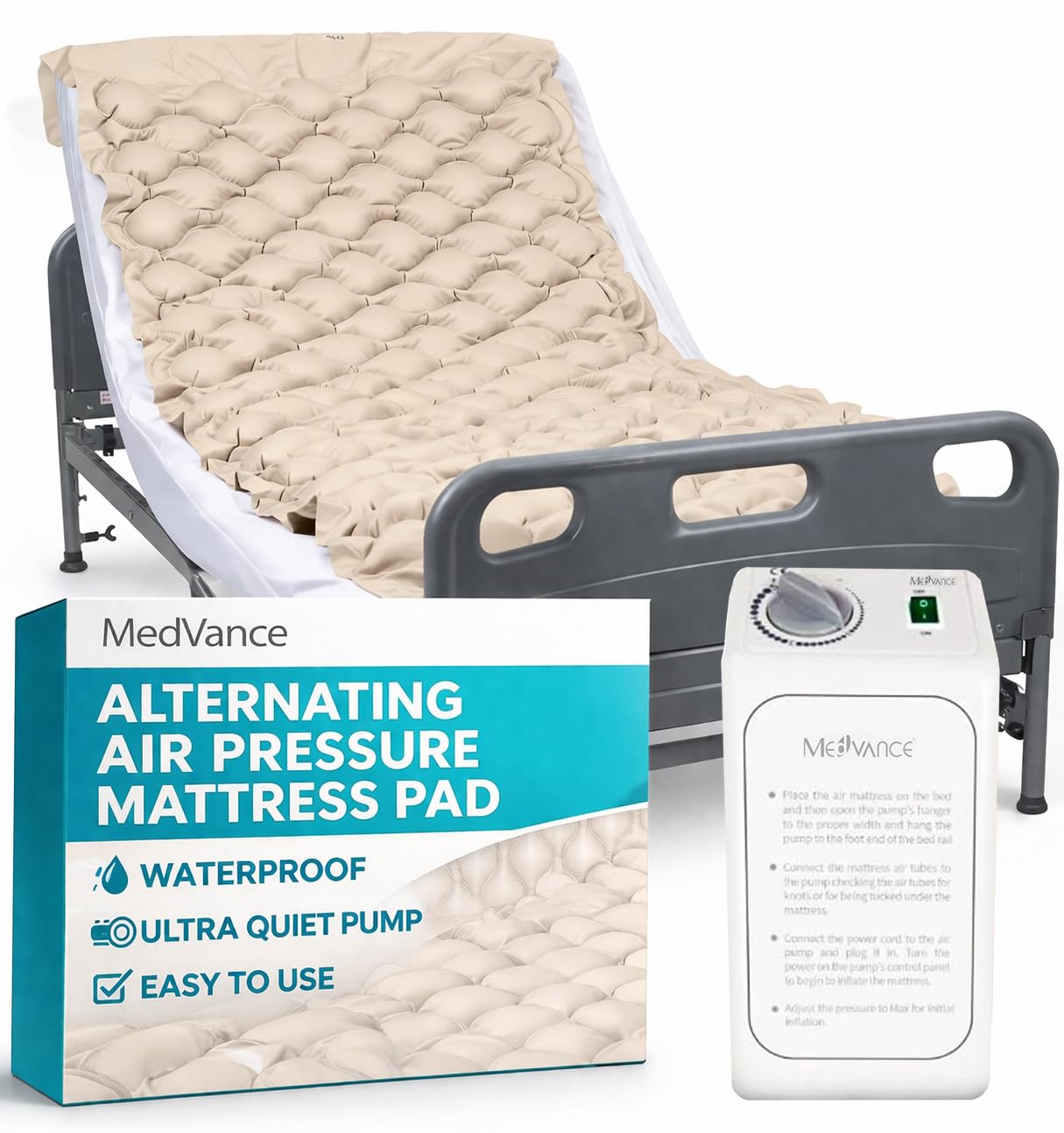 MedVance Premium Alternating Air Pressure Mattress Pad with Ultra Quiet Alternating Pump, Hospital Bed Mattress Topper, Mattress Topper for Hospital Bed, Bed Sore Prevention