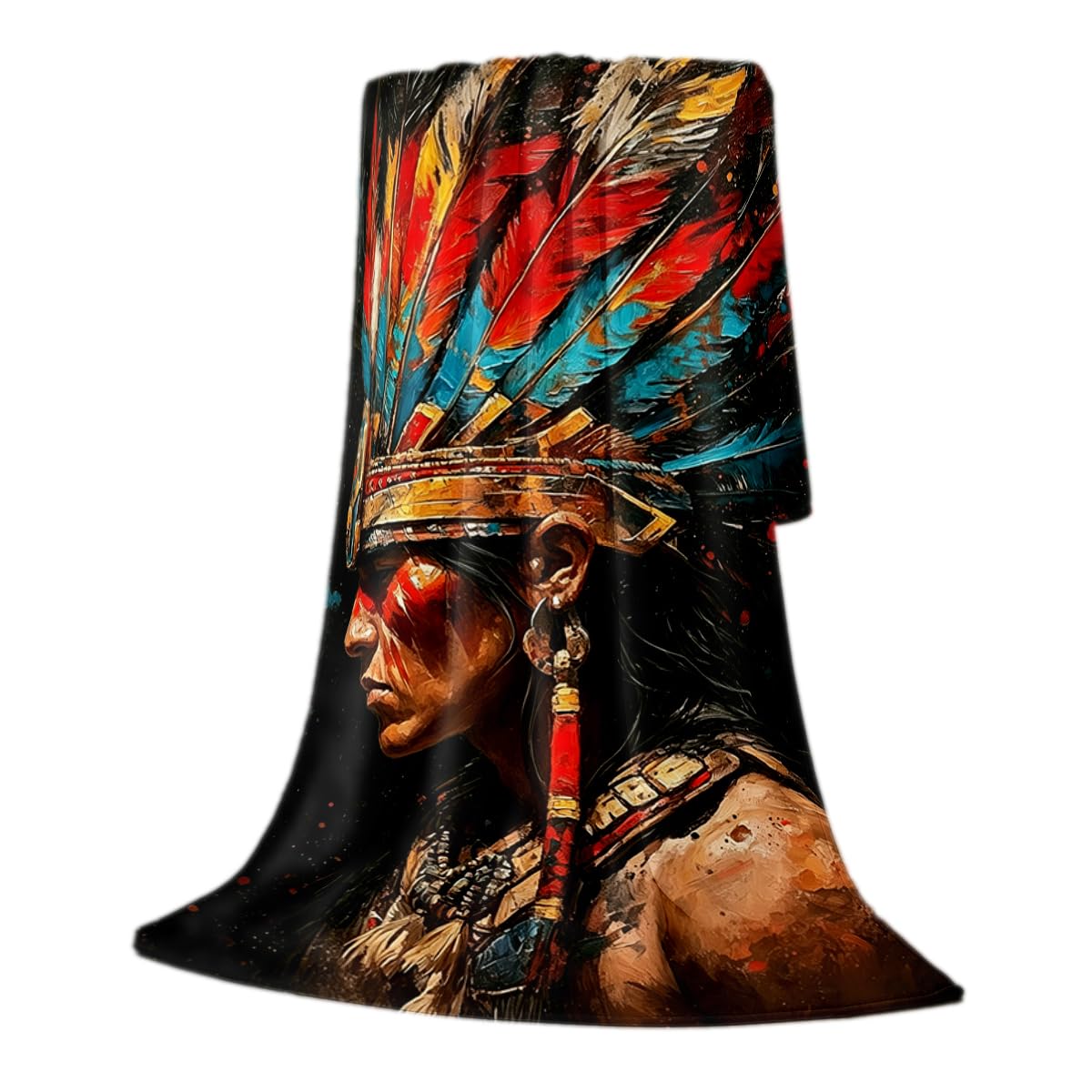 HUNXIAOJ Native American Throw Blanket for Couch Bed Indian Man Decor Throw Tribal Headdress Blanket Native American Gifts for Men Boy Soft Western Tribal Home Decor 49"x59"