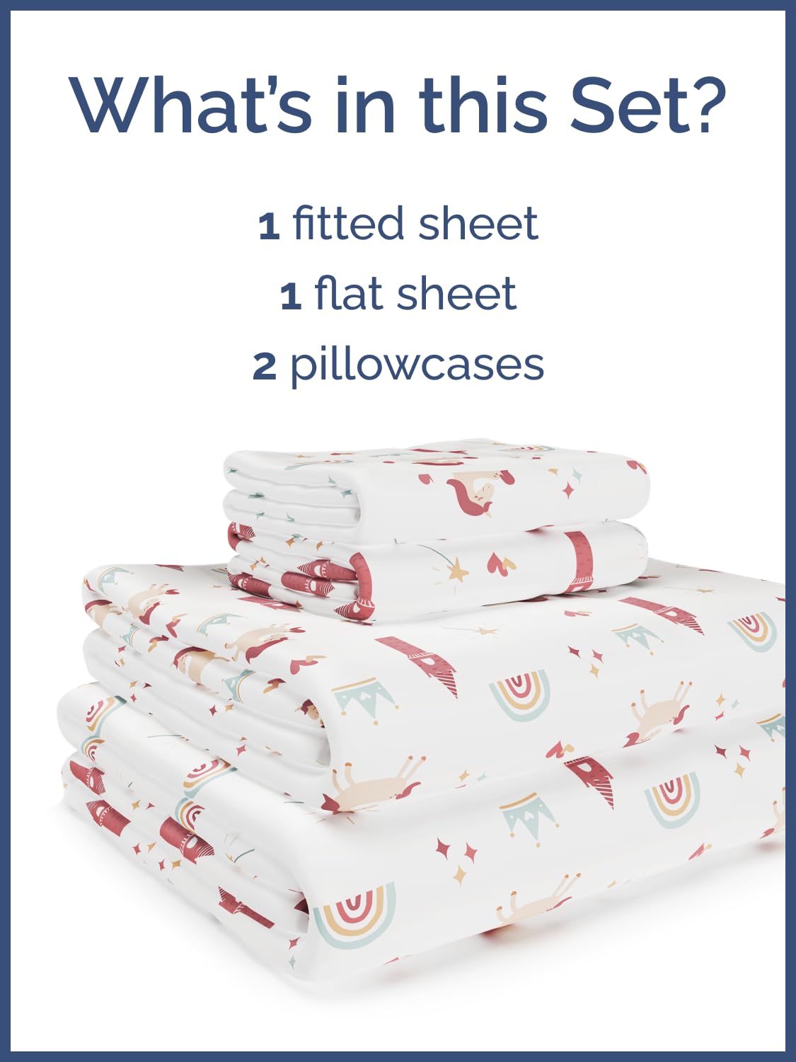 Kids Queen Size Bed Sheet Set - 4 Piece Kids Loft Bed Sheets - Princess Rainbow Themed Bedding - Soft, Cute and Cozy - Breathable & Machine Washable - Unicorn Bed Set for Boys, Girls, Teens & Toddlers