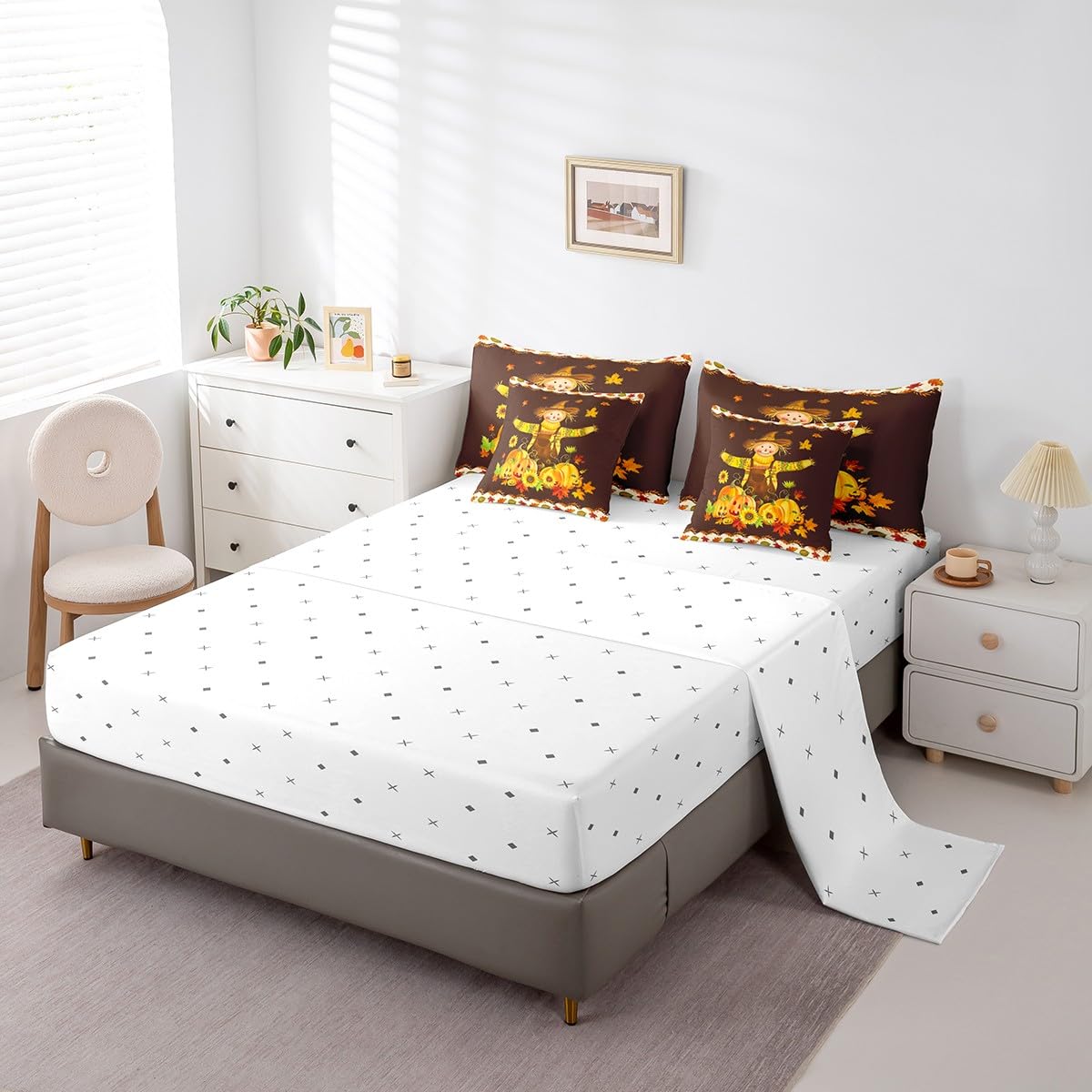 Erosebridal 7 Piece Fall Decor Bed in a Bag for Girls Women Thanksgiving Day Gifts,Autumn Harvest Themed Sheet Set Fall Season Bedding Comforter Rustic Farm Maple Leaf Pumpkin Cushion Covers Twin
