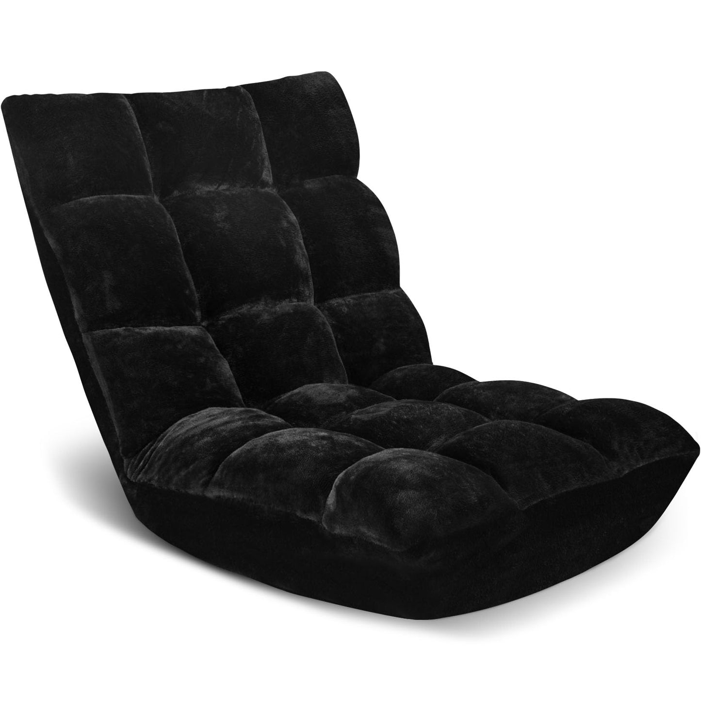 Buymoth Floor Chair 14 Adjustable Positions w/Back Support, Padded Lazy Sofa w/Breathable Cotton & Skin-Friendly Coral Velve for Reading Meditating Gaming,Black