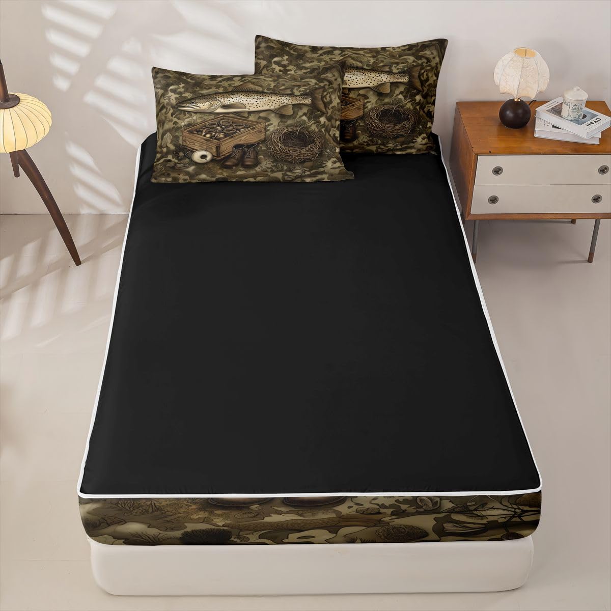 jejeloiu Hunting Fishing Zipper Bedding Cabin Lodge Comforter Set for Kids Boys Girls Twin Size Camo Camouflage Zippered Kids Bedding Set Ultra Soft Wildlife Bed in a Bag