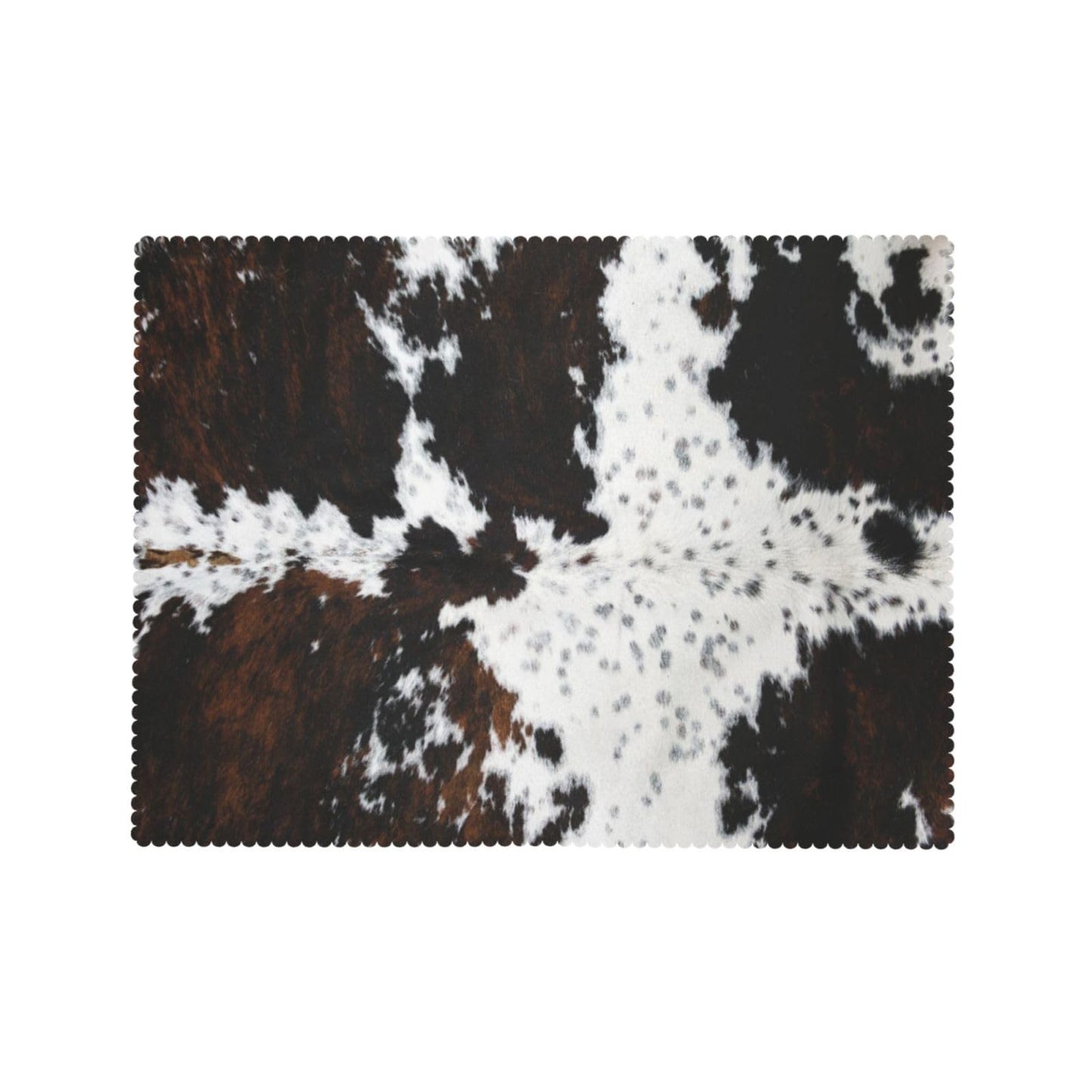 GOUROISE White and Brown Cow Print Rectangular Tablecloth, Animals Skin 54x72 Inch Wavy Lace Border Polyester Table Cloth for Dining, Kitchen, Parties