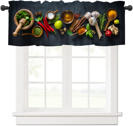 Food Valance Curtains for Kitchen,Vintage Country Fresh Healthy Organic Vegetable Junk Spoon Knife and Fork Window Valances Short Panel Blackout Treatment Drapes for Living Room Bedroom 54x 18 In