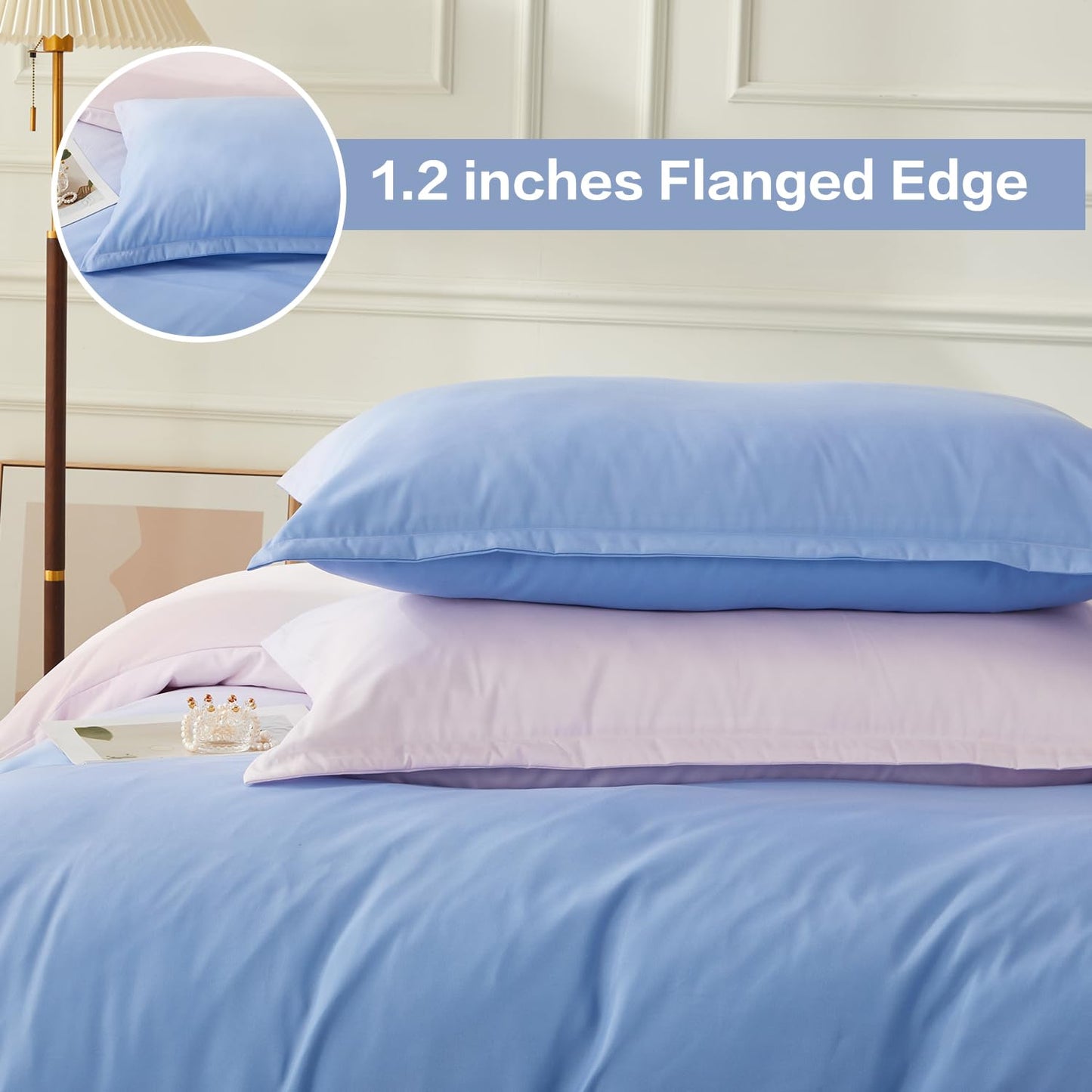 SAPHREAS Full Size Duvet Cover Blue Pink Gradient Bedding Set with 8 Corner Ties and 2 Pillow Sham Microfiber Reversible Duvet Cover Set with Zipper Closure