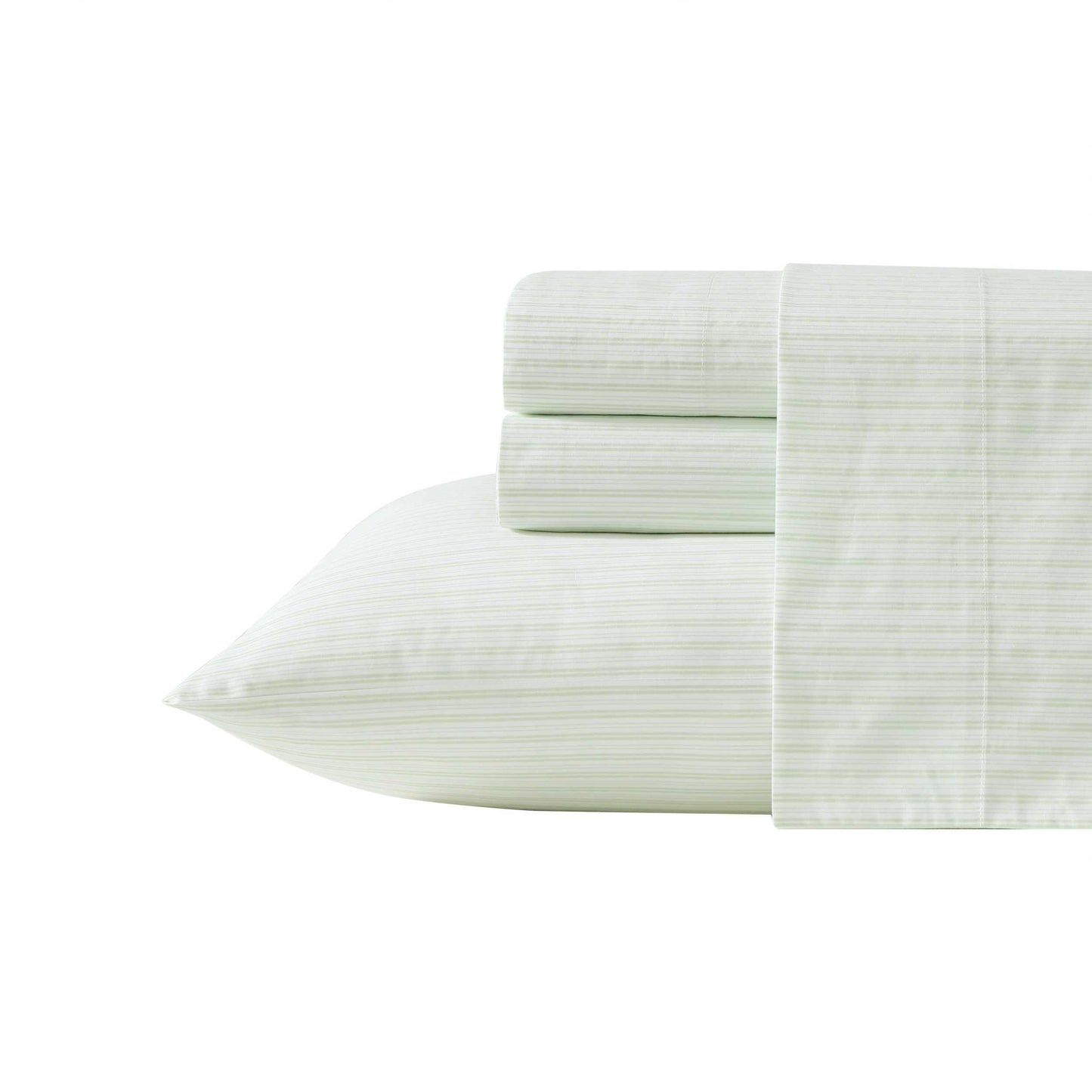 Laura Ashley – Twin Size Sheet Set, Crisp & Lightweight Cotton Percale Bedding with Fitted Sheet and Pillowcase, Striped Room Decor, Deep Pocket, College Dorm Room Essentials (Bedford Skinny Green)