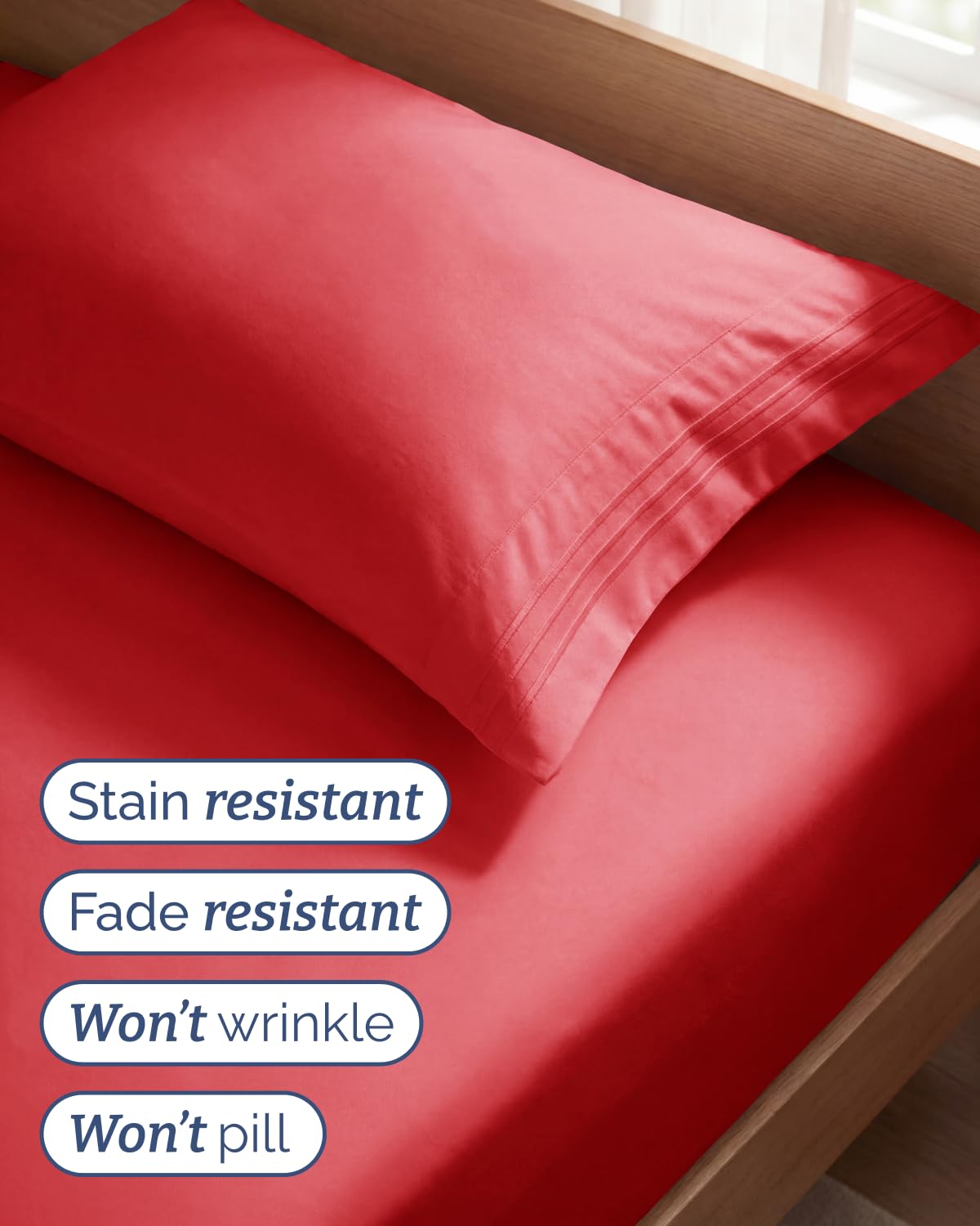 Twin Size 3 Piece Sheet Set - Comfy Breathable & Cooling Sheets - Hotel Luxury Bed Sheets for Women & Men - Deep Pockets, Easy-Fit, Extra Soft & Wrinkle Free Sheets - Red Oeko-Tex Bed Sheet Set