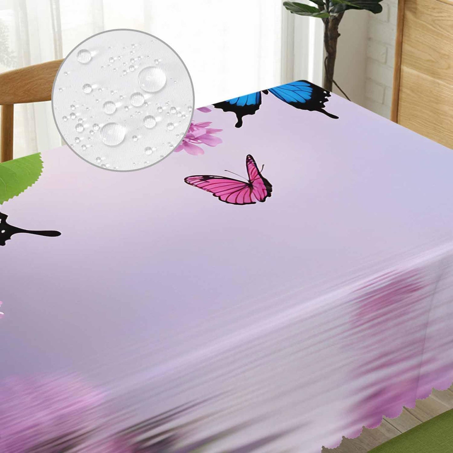 Beabes Butterfly Kitchen Tablecloth Nature Flowers Butterflies Indoor Outdoor Table Cover Anti-Oil Table Cloths for Wedding Banquet Dinner Tablecloths, 52x70 Inch(4-6 Seats) Blue Purple