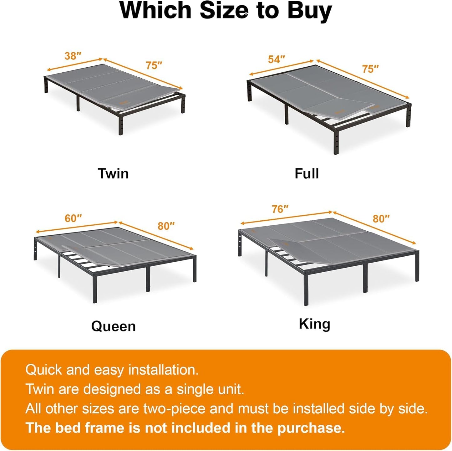 Drwwi Bunkie Board King 10mm(76” x 80”), Anti-Sag, Non-Slip Base & Noise-Free,Folding Mattress Support Board for Metal Bed Frame，Grey