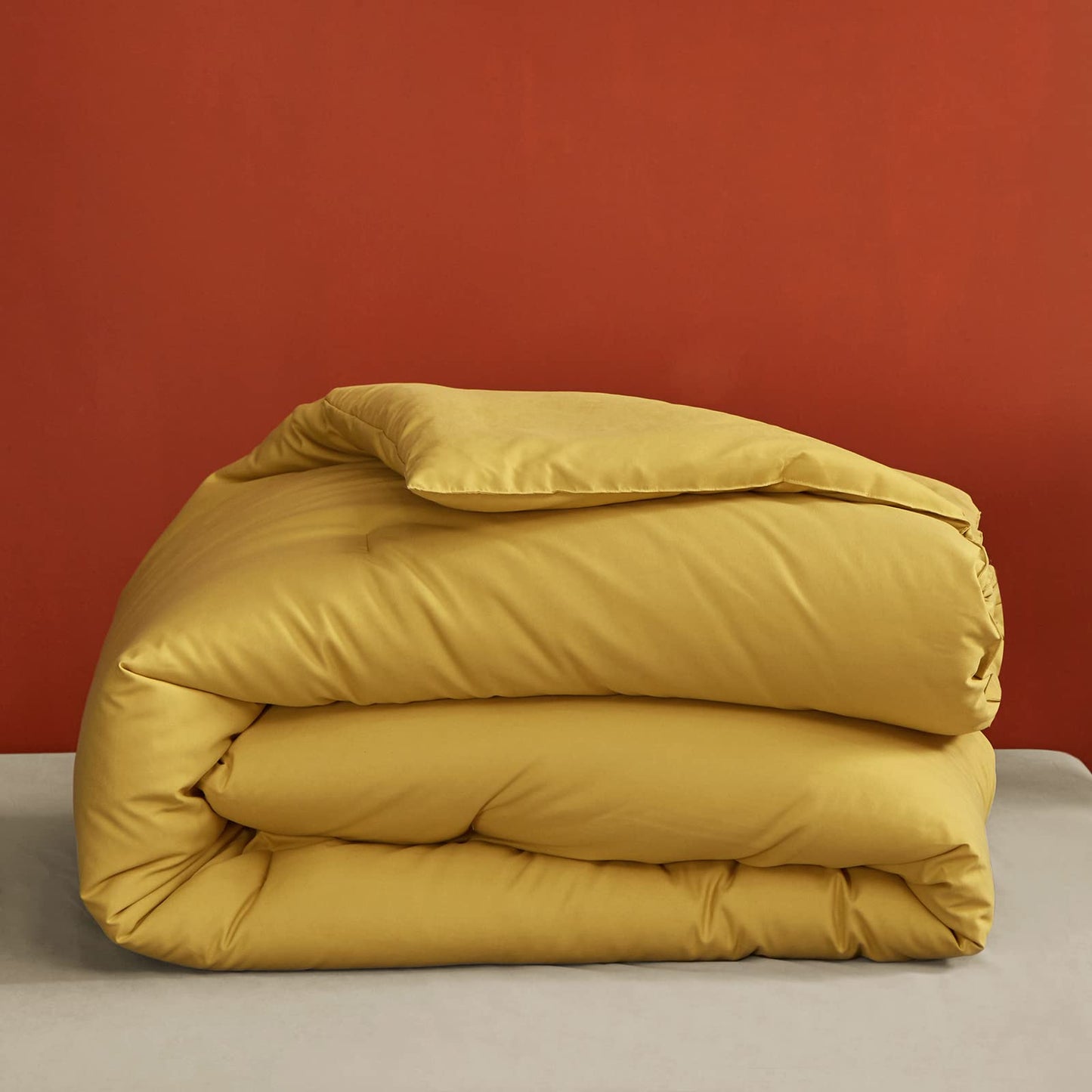 Luxlovery Mustard Yellow Comforter Set Queen Modern Bright Yellow Bedding Comforter Set Full Soft Cozy Breathable Quilts 1 Yellow Comforter+1 Green 1 Caramel Pillowcase for Adults Kids