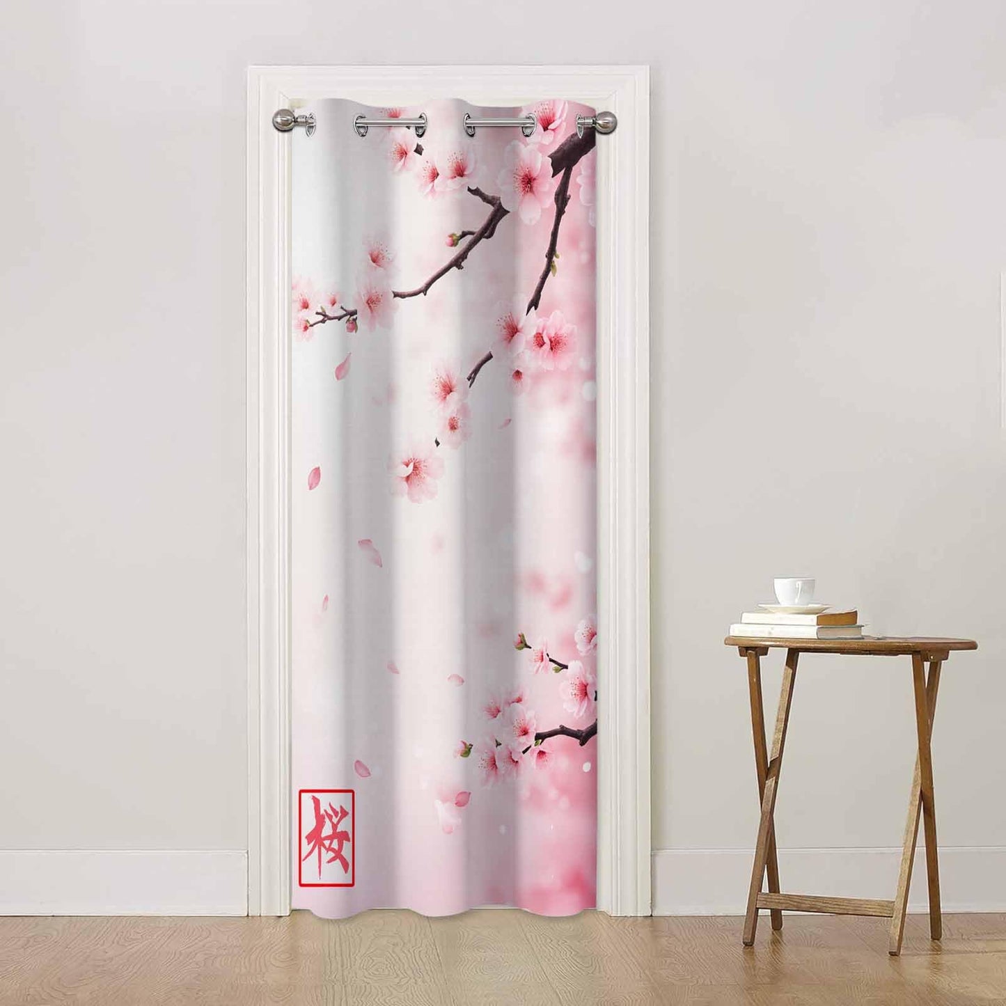 Haciadan Pink Floral Sliding Door Curtain Japan Cherry Branch Blooming Flowers Doorway Curtain 1 Panel 34" W X 80" L Door Drape for Kitchen Restaurant