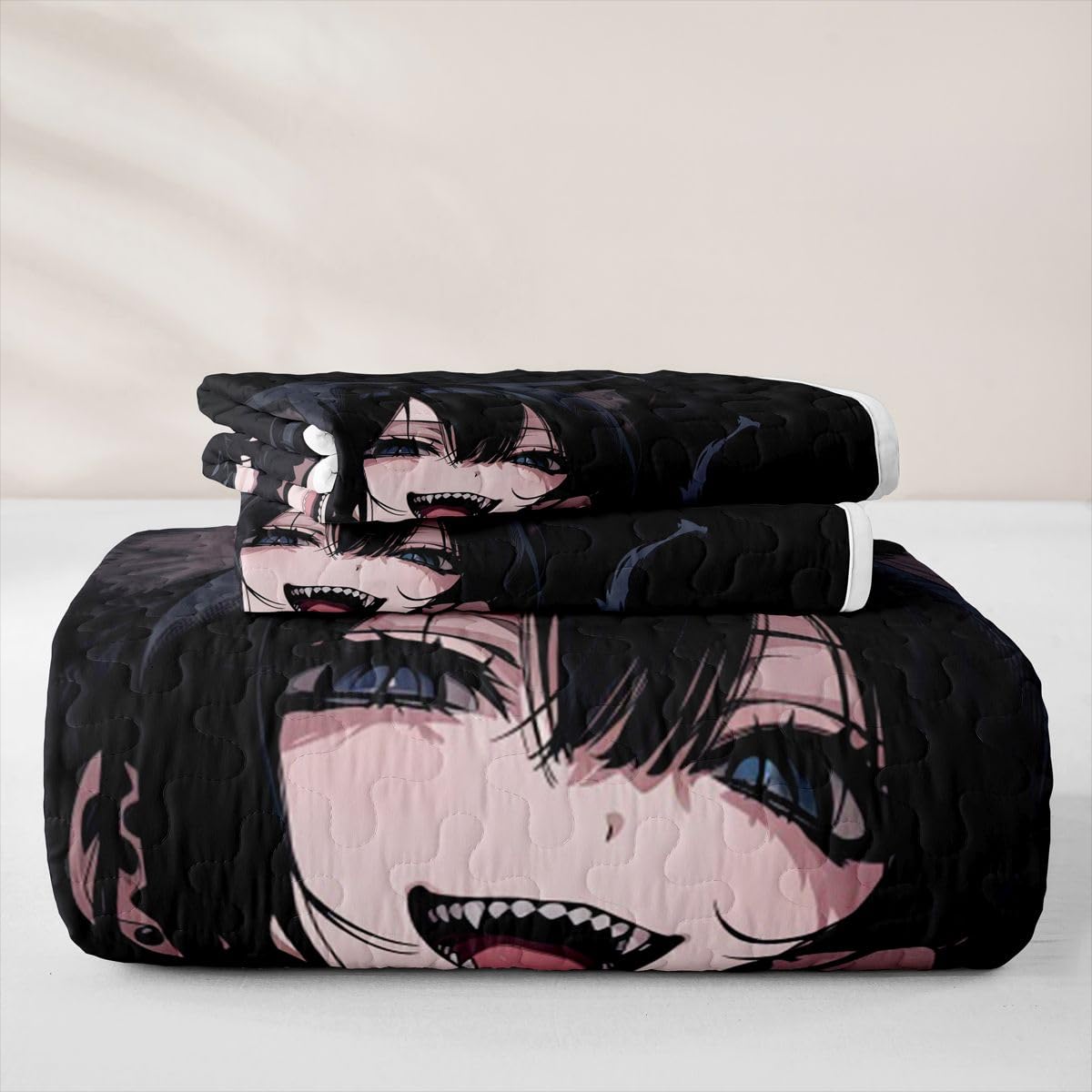 Erosebridal Anime Girl Quilts Twin Size - 3D Japanese Bedspread Coverlet Set, Gothic Style Cat Girls Quilt Coverlets 2Pcs (Only 1 Pillowcase)