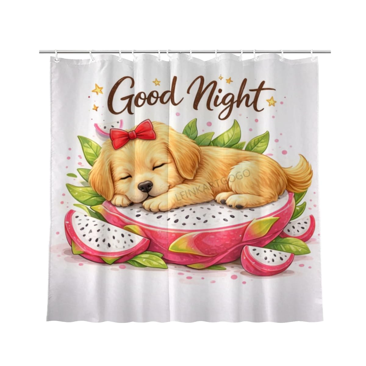 LFINKARTGOGO Cute Golden Retriever Shower Curtain Cartoon Dog Good Night 72x72 with 12 Hooks Bathroom Decor Waterproof Washable Polyester for Home Bathroom