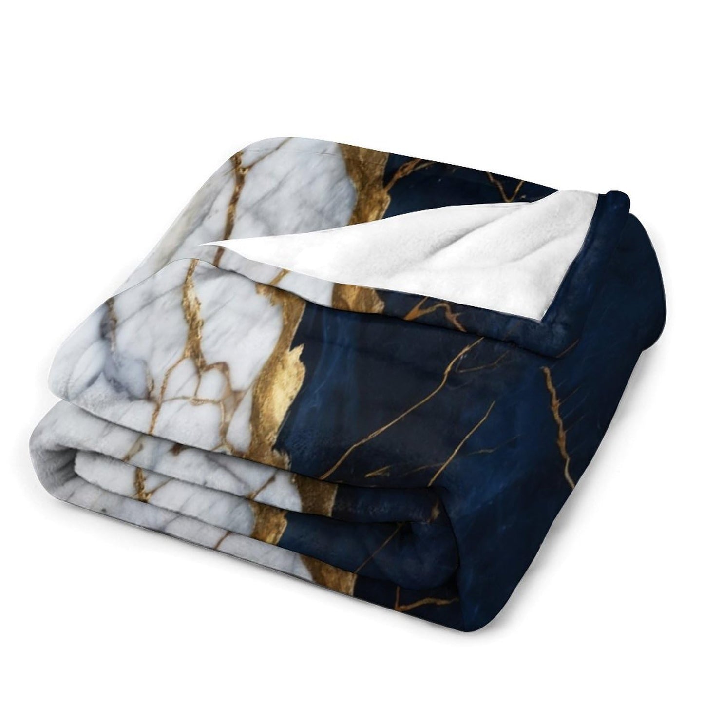 Marble Throw Blanket for Bed Sofa, 40"x50" Super Soft Warm Cozy Fluffy Plush Blanket, Modern Abstract Foil Texture White Navy Blue Gold Marble Flannel Couch Blanket for Travel Camping
