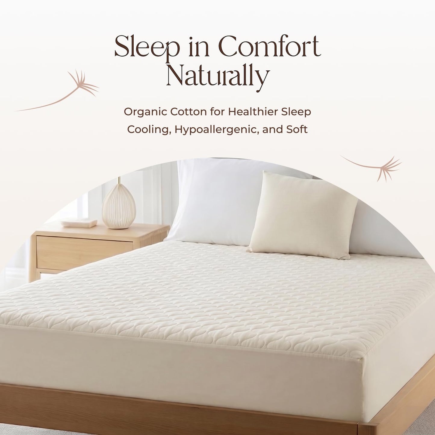 100% Cotton Organic Mattress Pad - Breathable & Cooling Mattress Protector Queen Size - Premium 300GSM Quilted and Machine Washable - Fairtrade & GOTS Certified Bed Protector (Ivory, Queen)